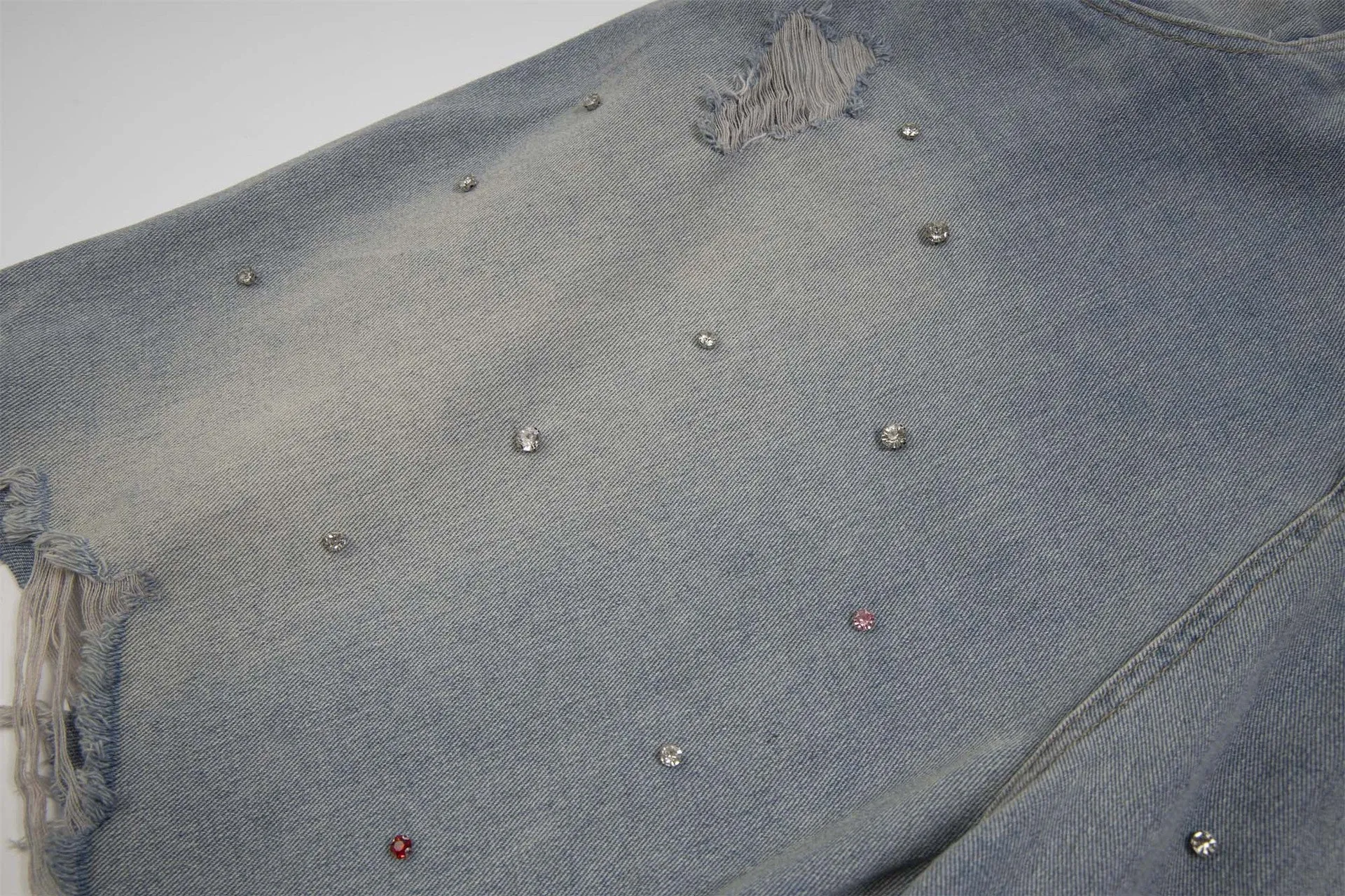 Distressed Denim Shorts with Gems