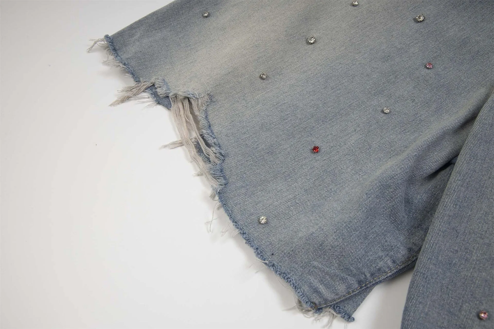 Distressed Denim Shorts with Gems