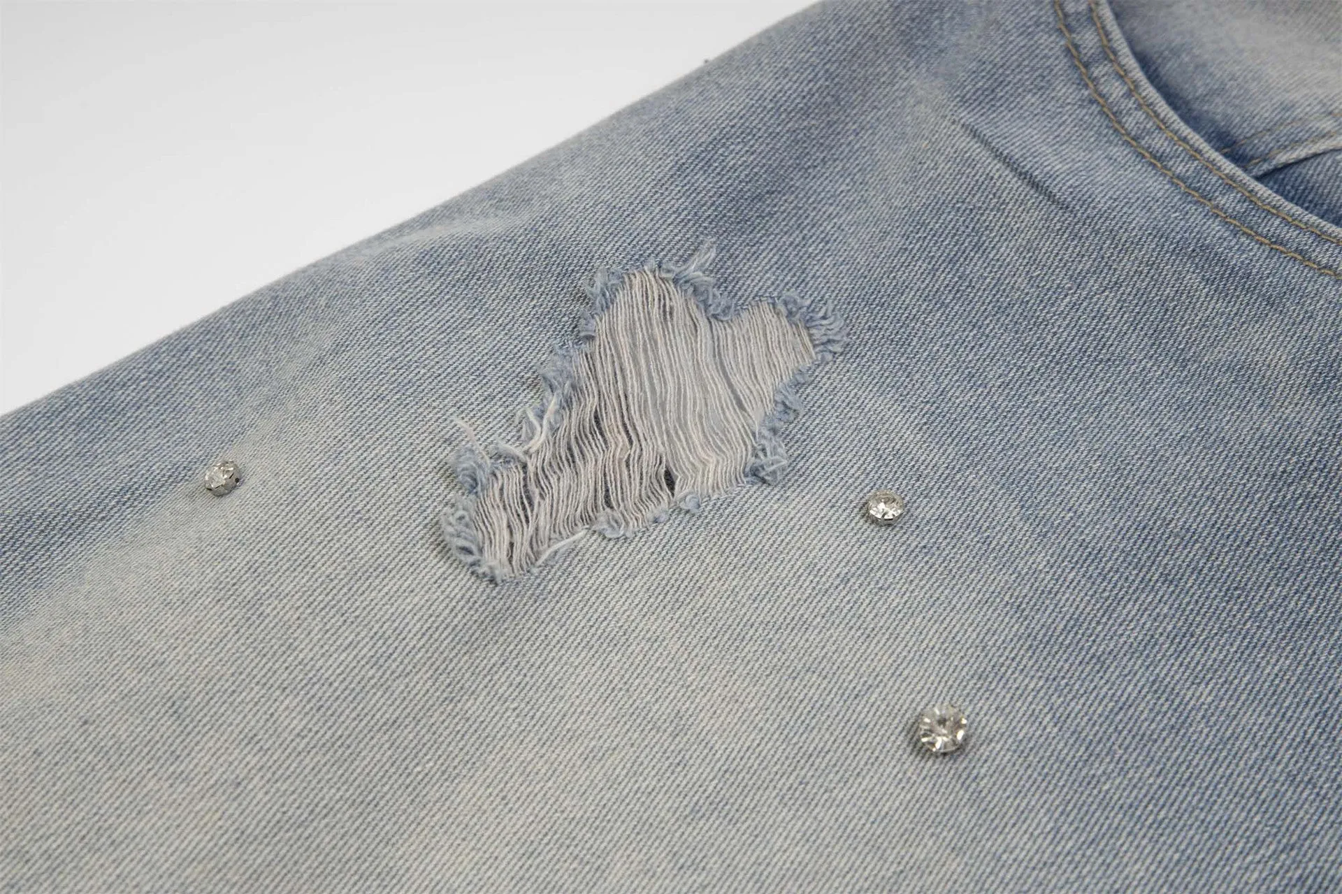 Distressed Denim Shorts with Gems