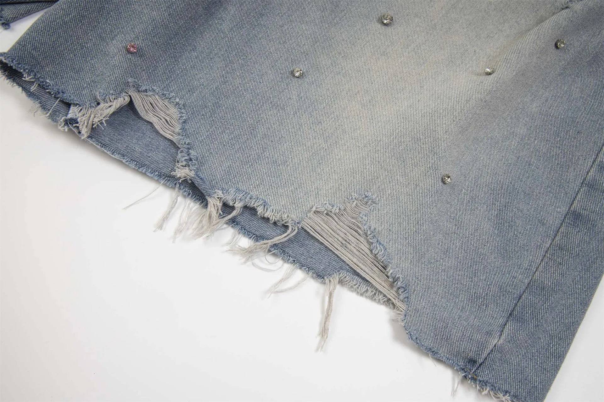 Distressed Denim Shorts with Gems