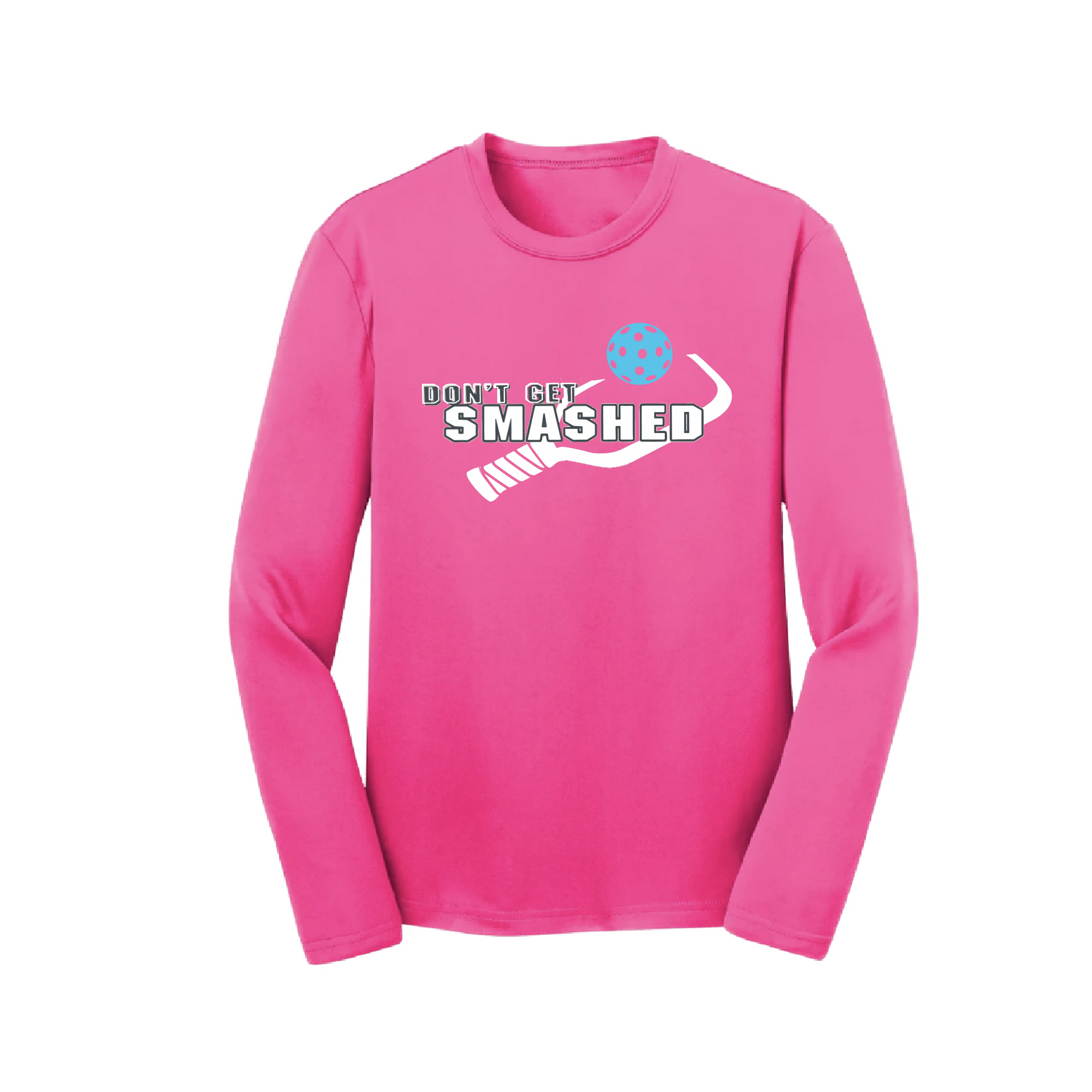 Don't Get Smashed (Cyan Orange Pink Pickleball Colors) | Youth Long Sleeve Pickleball Shirts | 100% Polyester