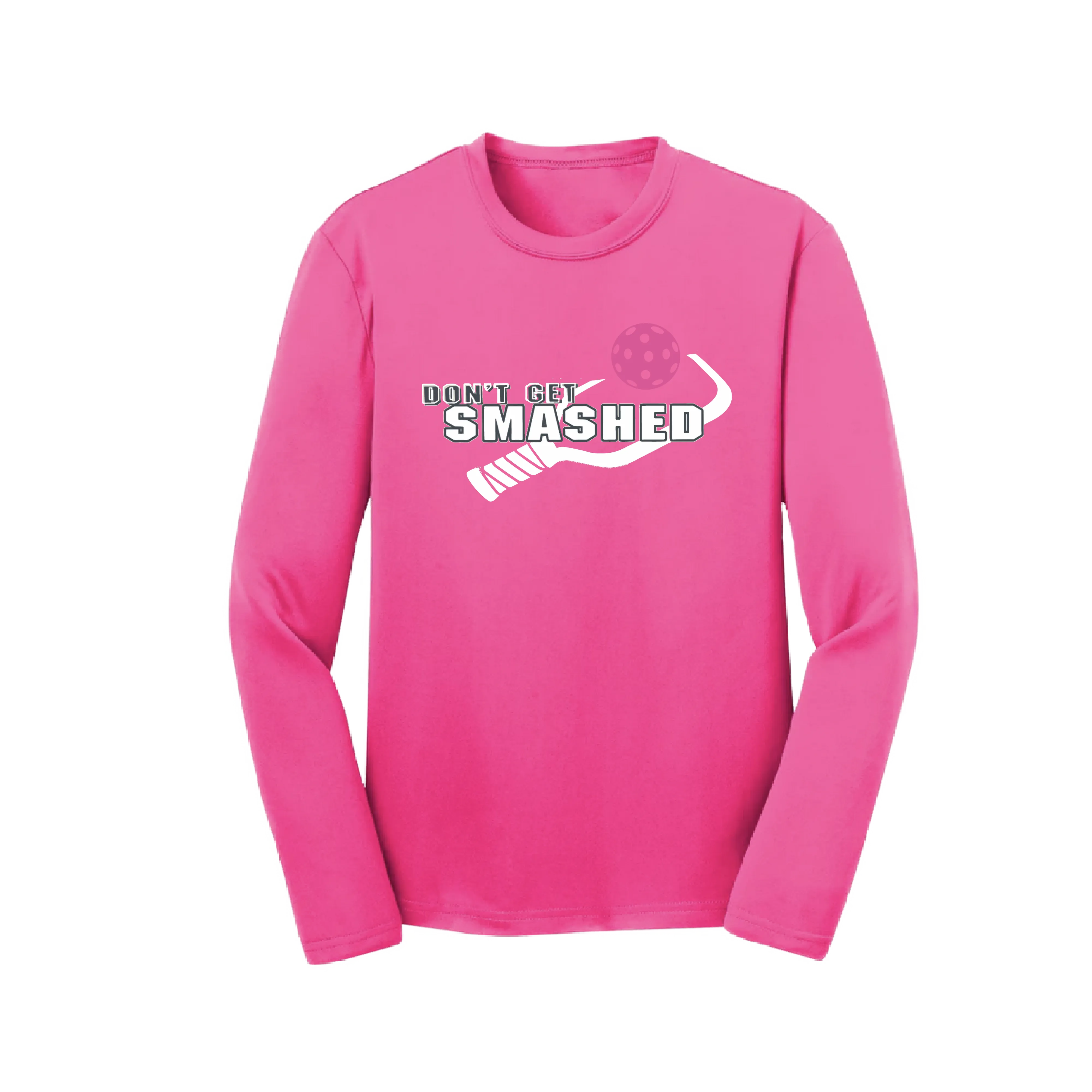 Don't Get Smashed (Cyan Orange Pink Pickleball Colors) | Youth Long Sleeve Pickleball Shirts | 100% Polyester