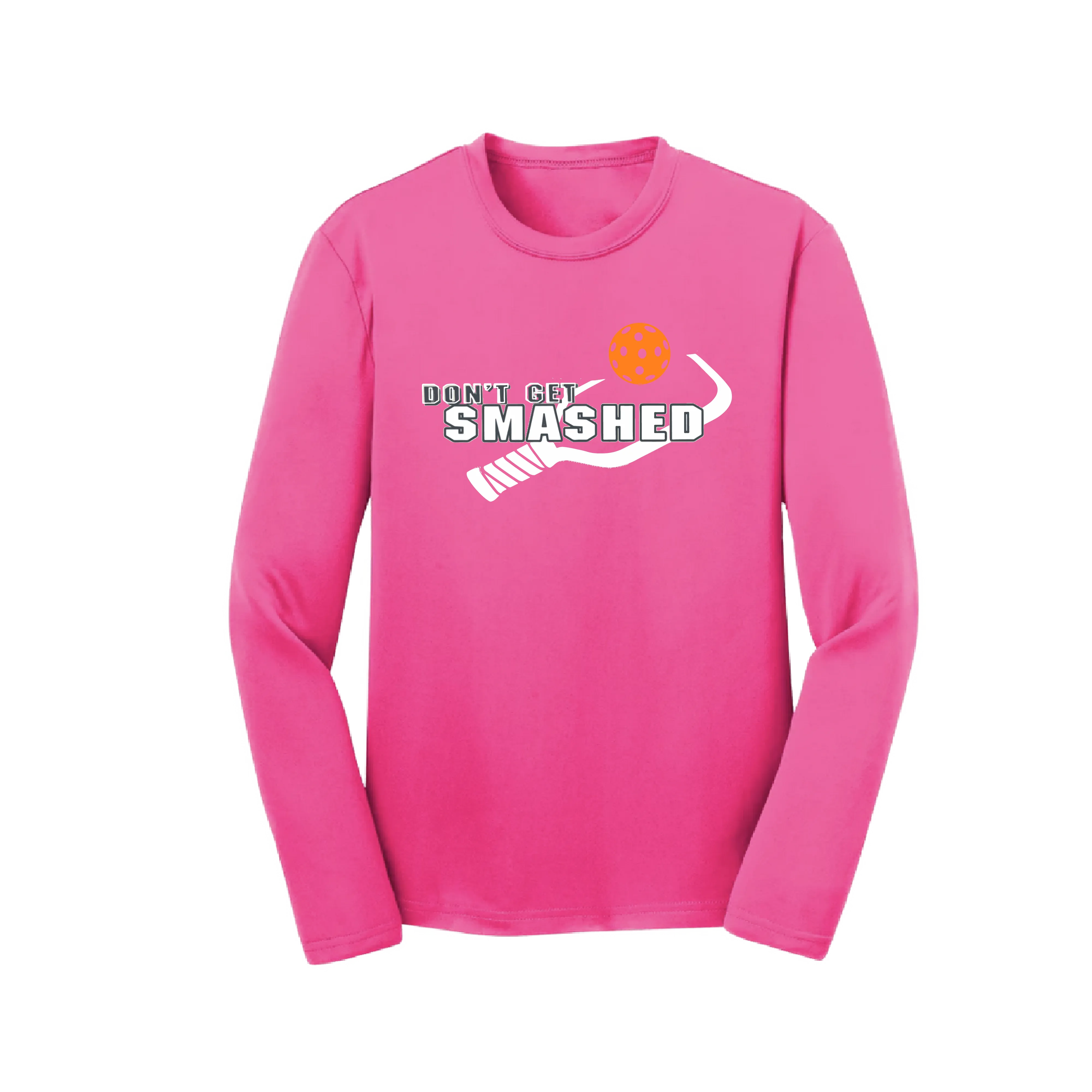 Don't Get Smashed (Cyan Orange Pink Pickleball Colors) | Youth Long Sleeve Pickleball Shirts | 100% Polyester