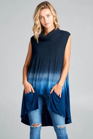 E Luna Ombre Sleeveless Turtle Neck Pocket Top