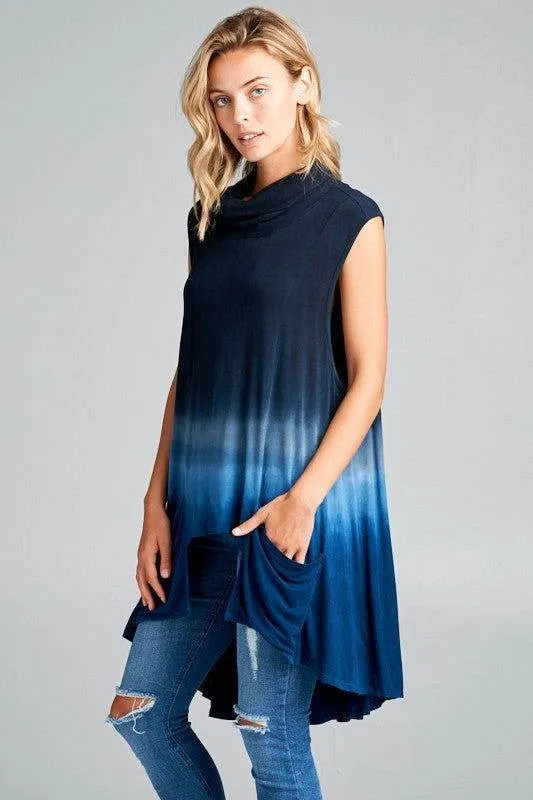 E Luna Ombre Sleeveless Turtle Neck Pocket Top