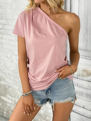 Effortless Beauty Short Sleeve One Shoulder Blouse