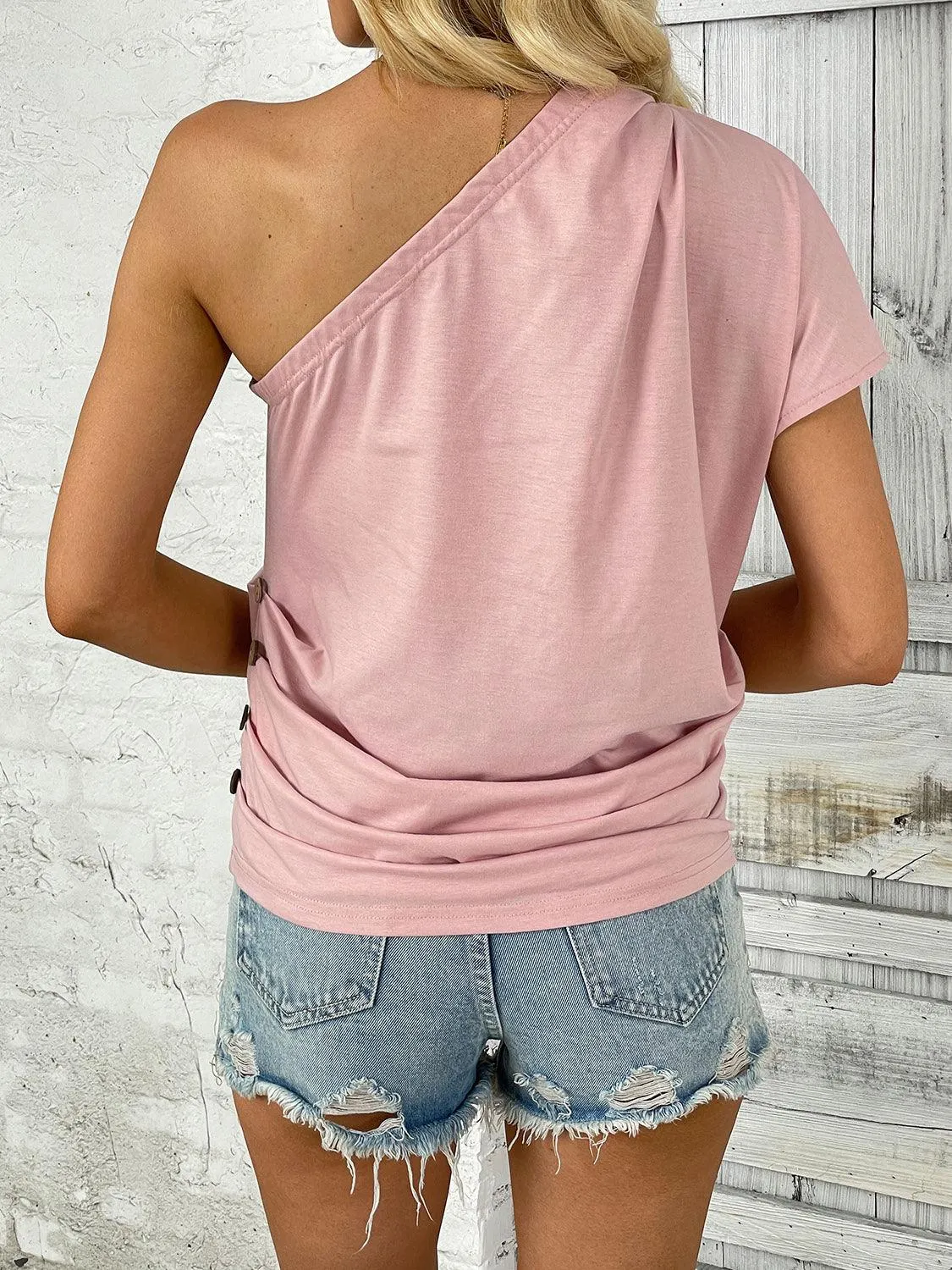 Effortless Beauty Short Sleeve One Shoulder Blouse