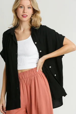 Effortless Cool Textured Button Down Short Sleeve Shirt