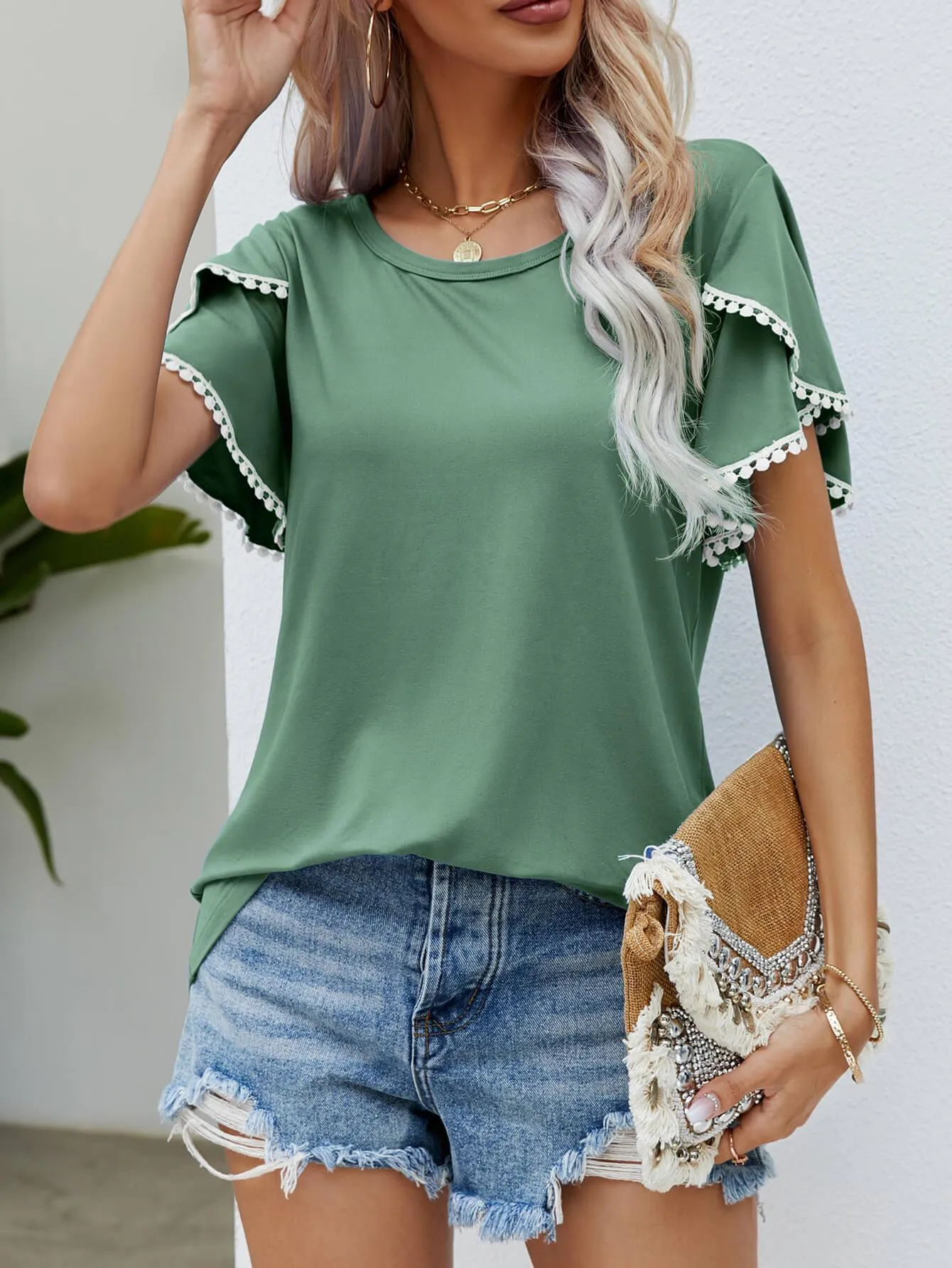 Effortless Crew Neck Petal Sleeve Blouse