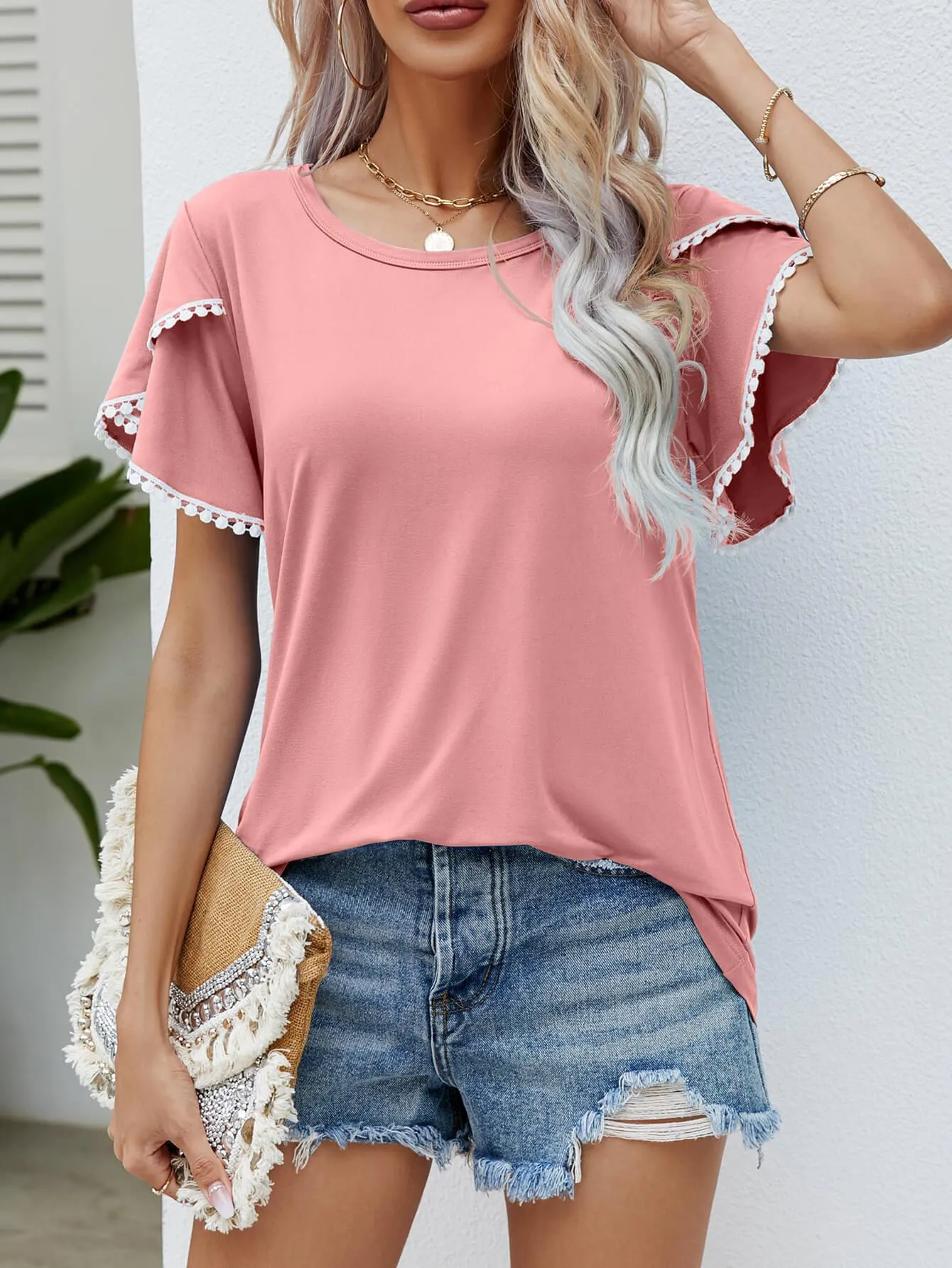 Effortless Crew Neck Petal Sleeve Blouse