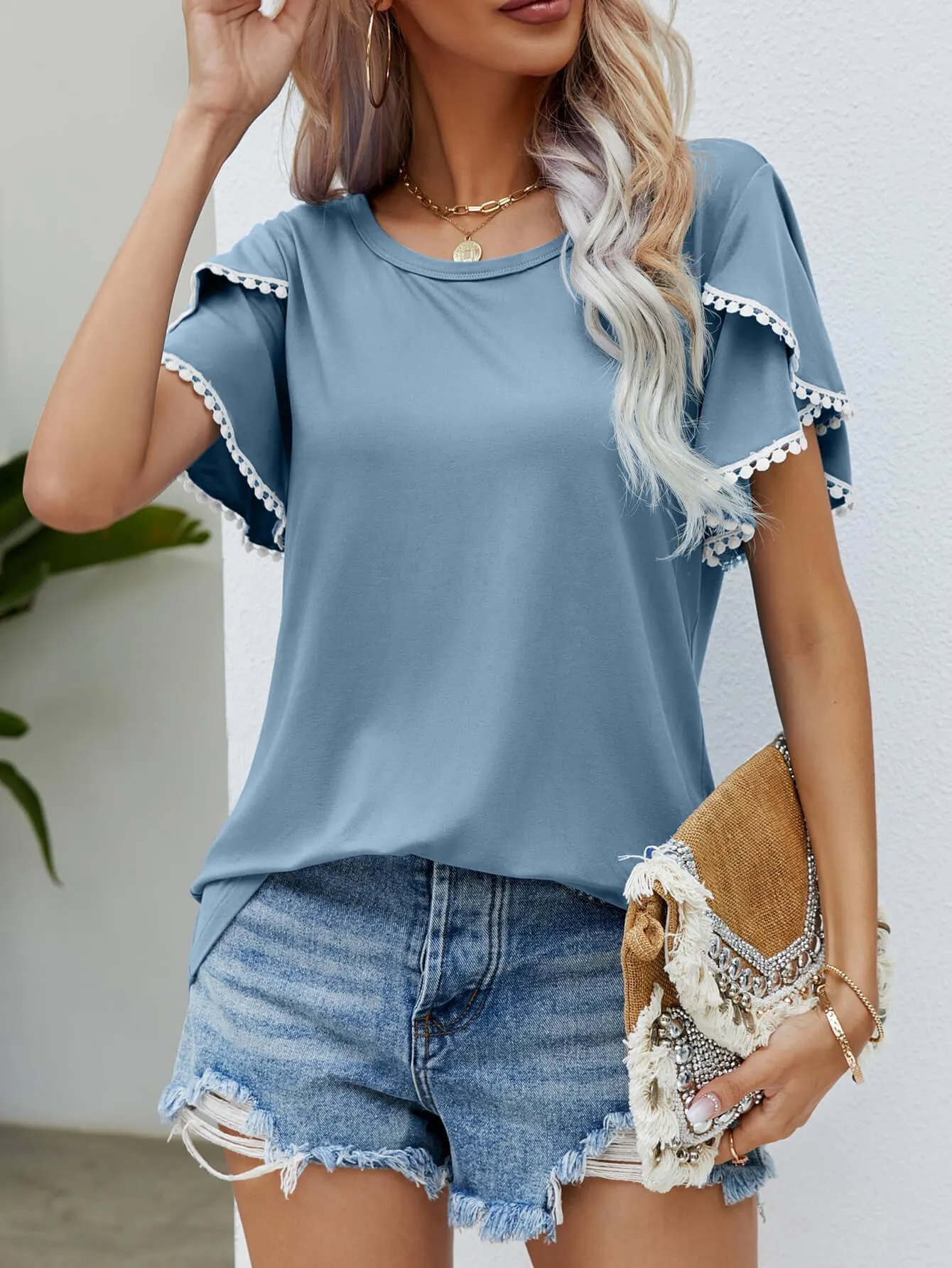 Effortless Crew Neck Petal Sleeve Blouse