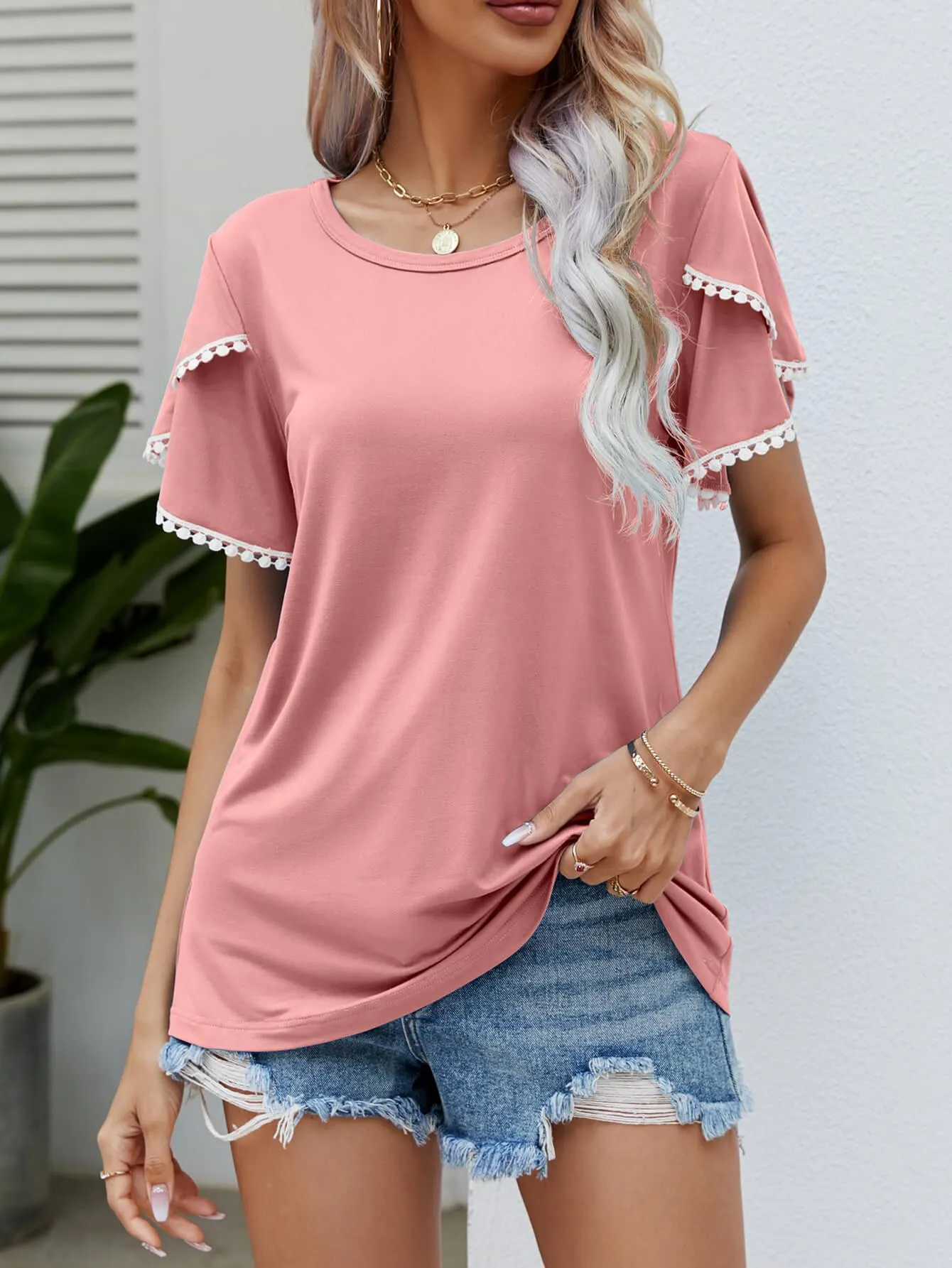 Effortless Crew Neck Petal Sleeve Blouse
