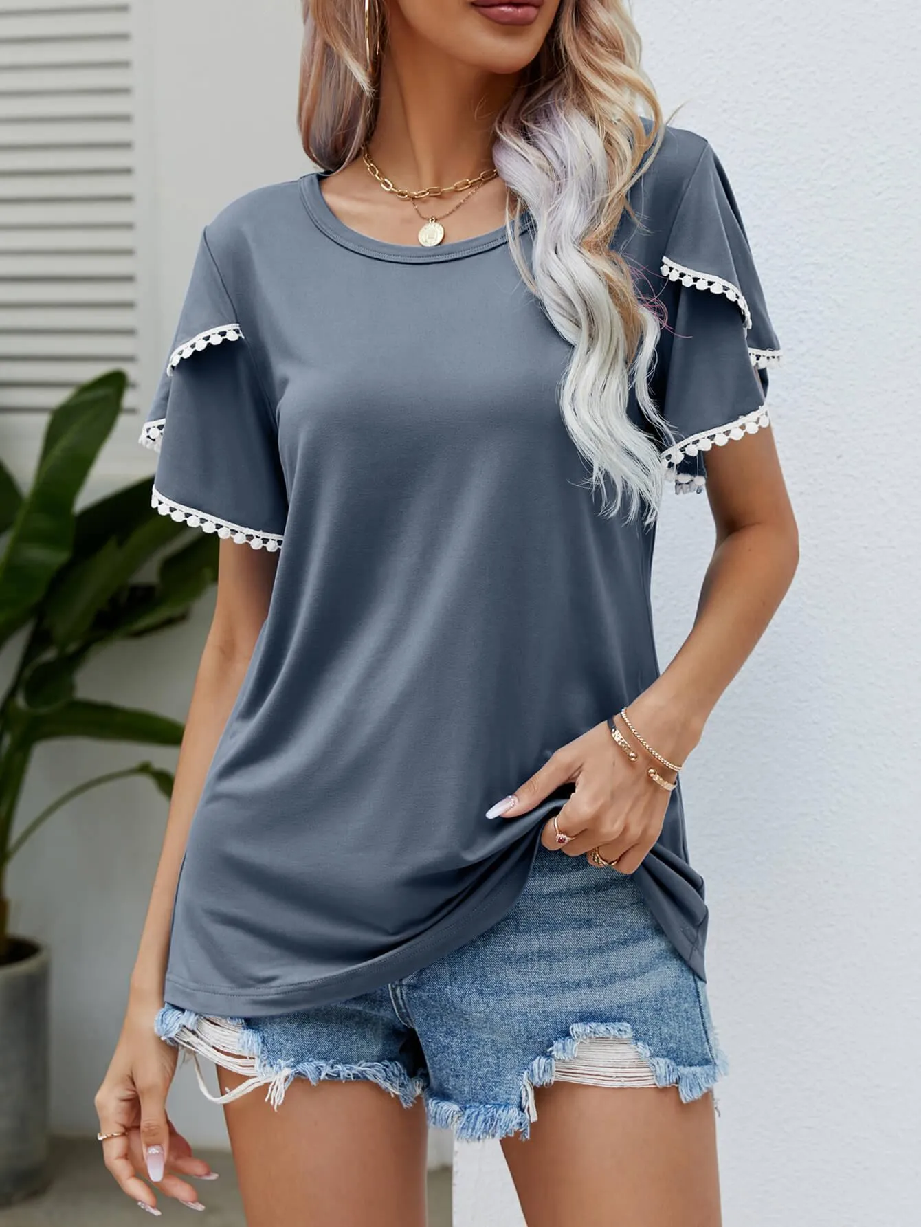 Effortless Crew Neck Petal Sleeve Blouse