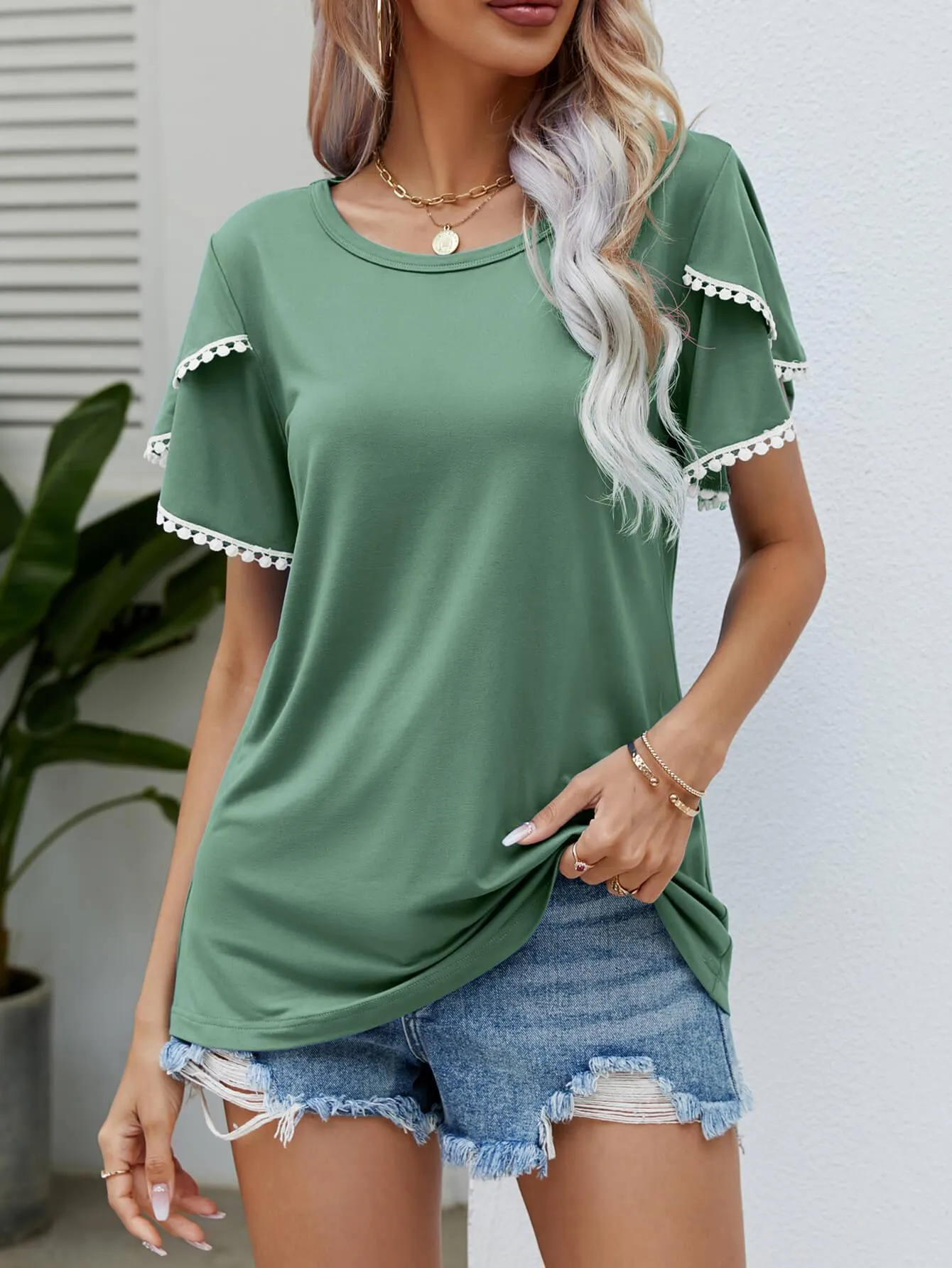 Effortless Crew Neck Petal Sleeve Blouse