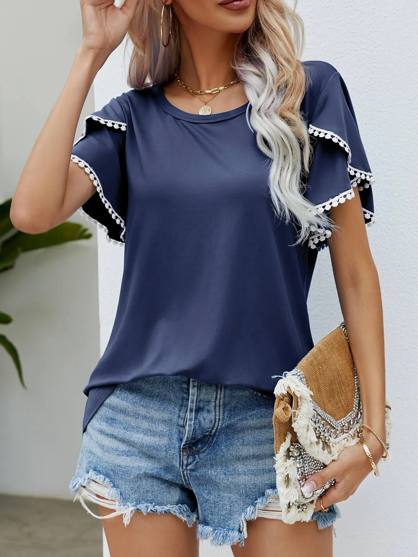 Effortless Crew Neck Petal Sleeve Blouse
