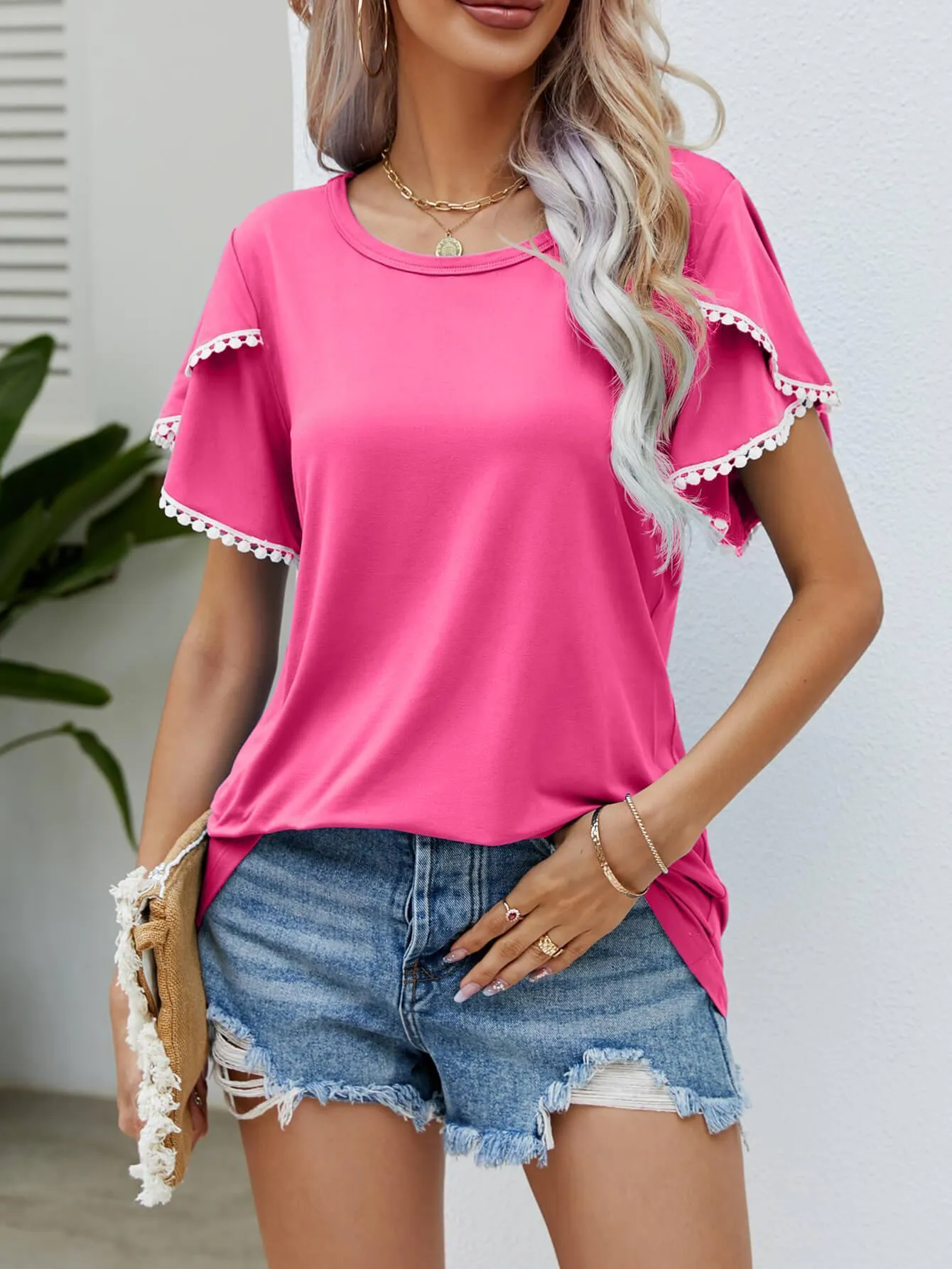 Effortless Crew Neck Petal Sleeve Blouse