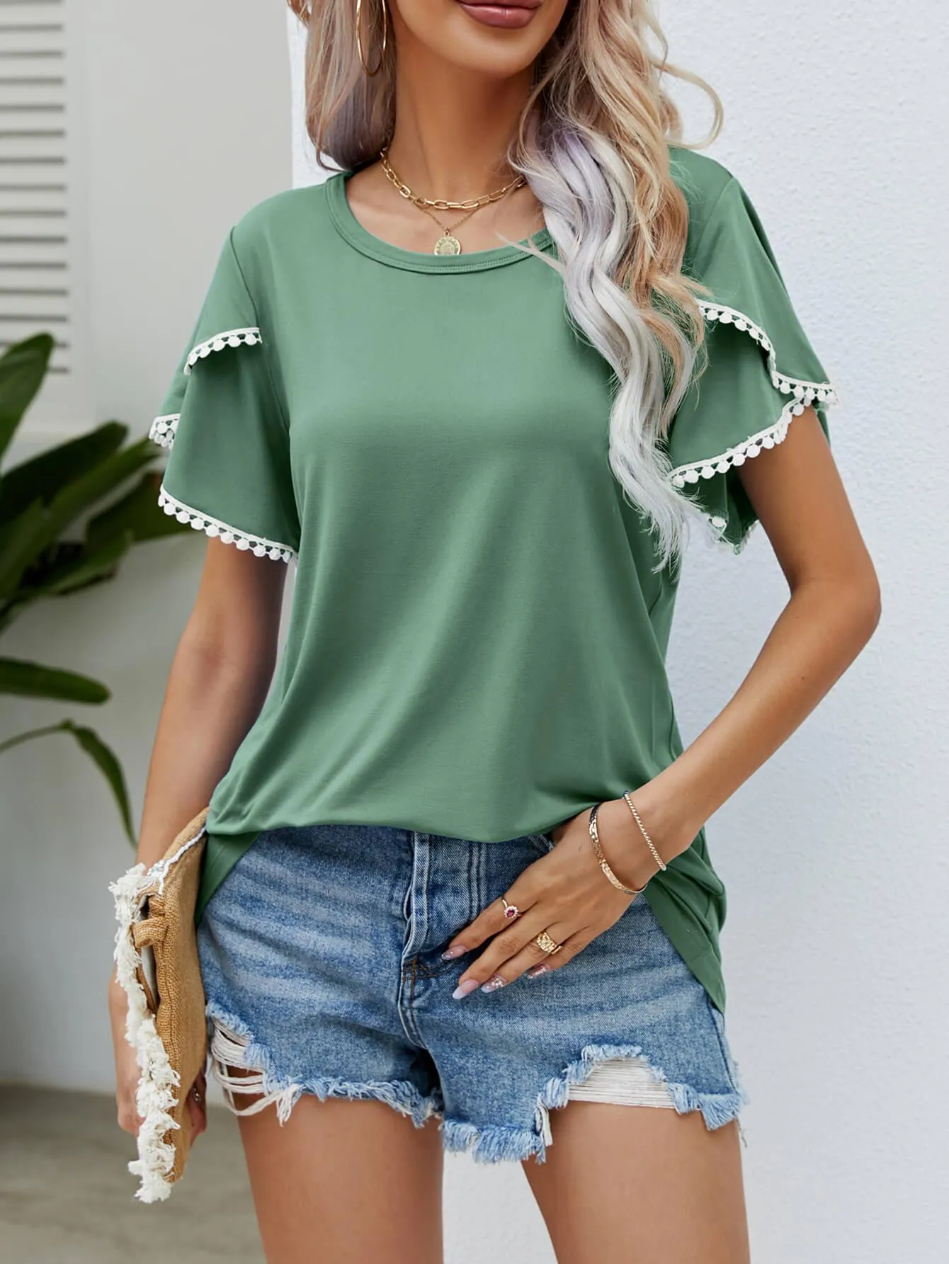 Effortless Crew Neck Petal Sleeve Blouse