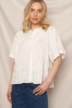 Effortless Crinkle White Button Down Top