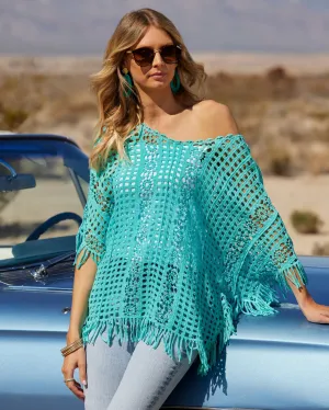 Effortless Crochet Pullover Poncho Blue Radiance