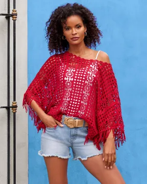 Effortless Crochet Pullover Poncho Racing Red