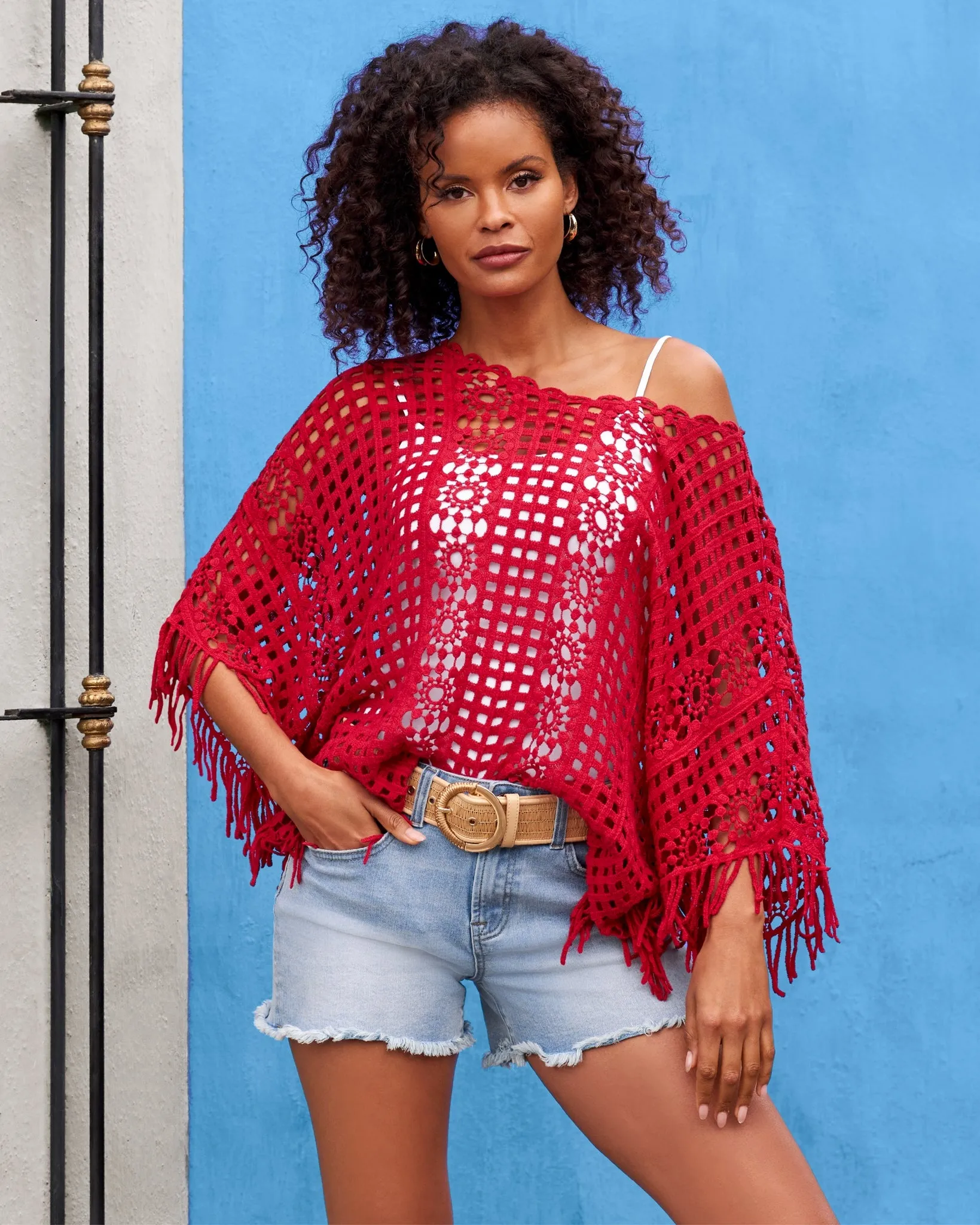 Effortless Crochet Pullover Poncho Racing Red
