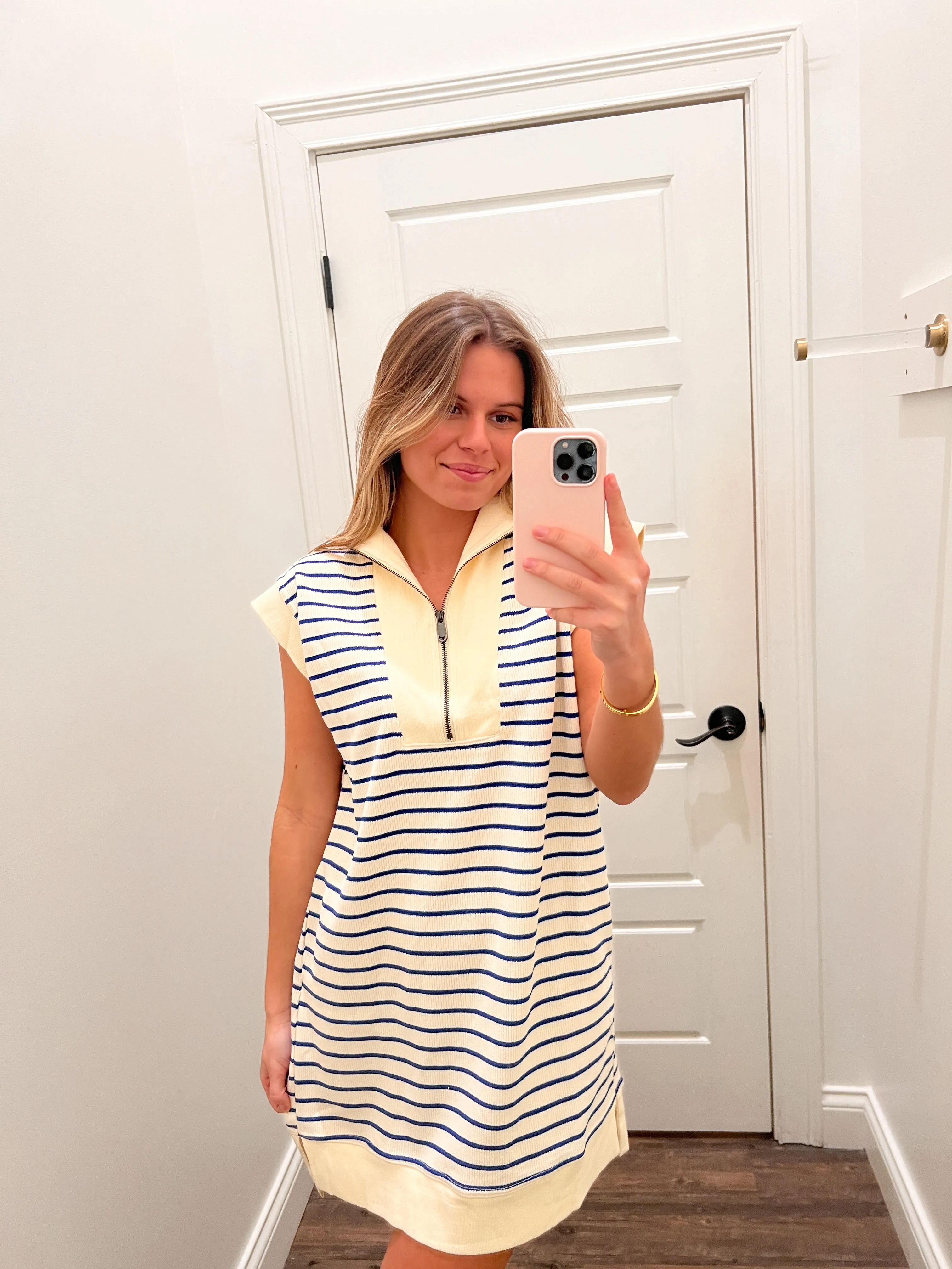 Effortless Days Striped Sweatshirt With Zip Dress