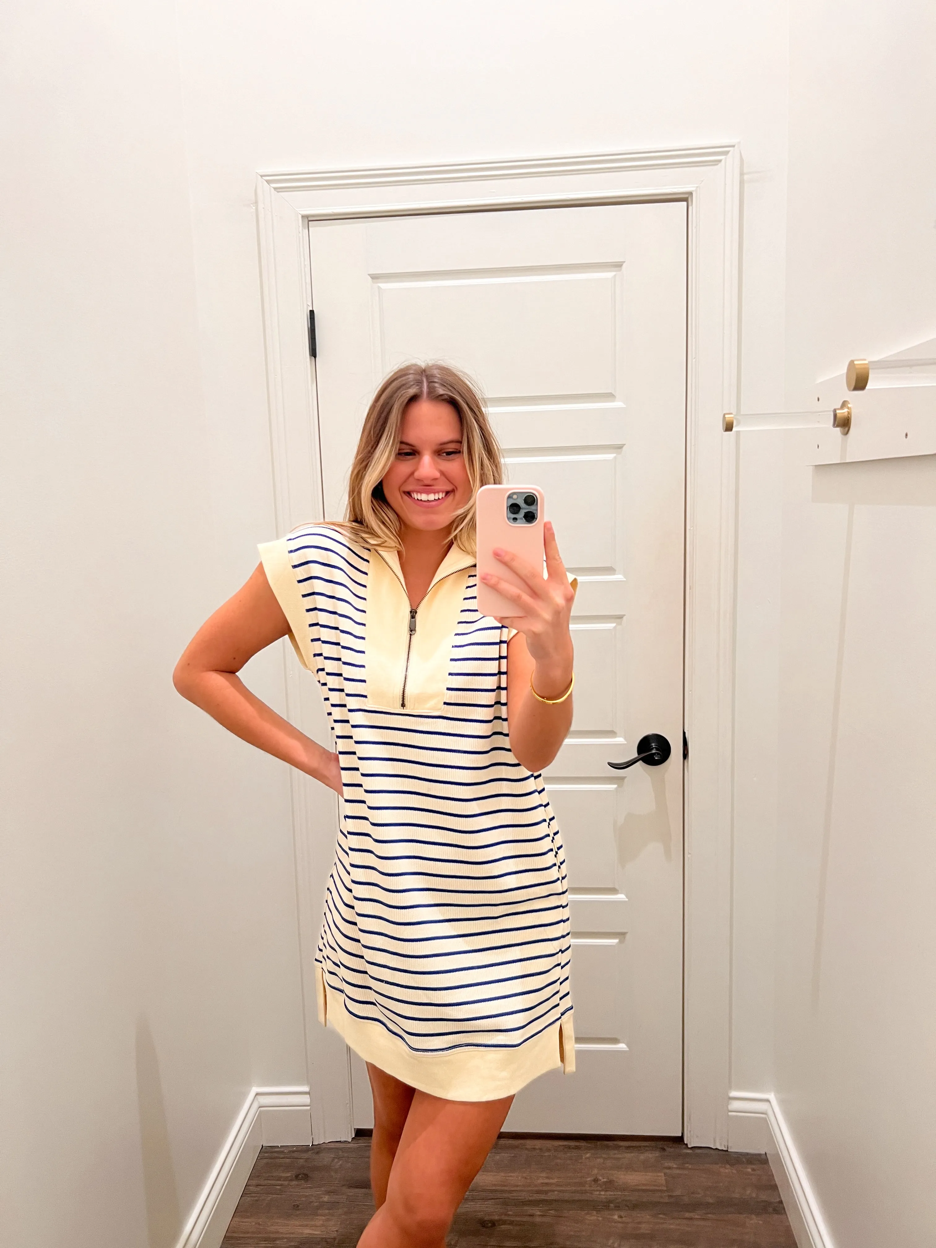 Effortless Days Striped Sweatshirt With Zip Dress