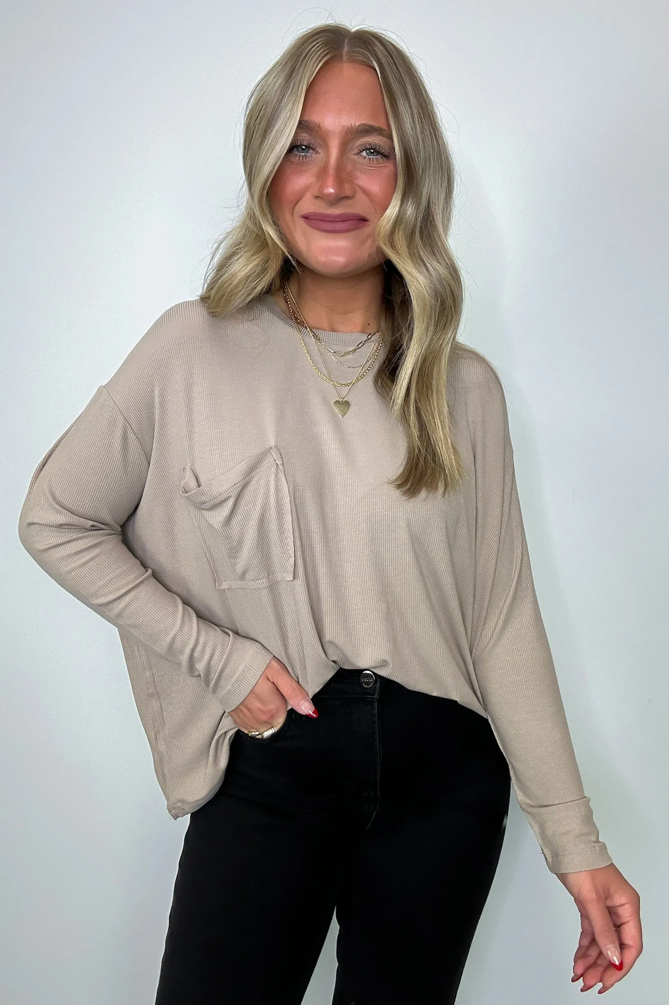 Effortless Ease Rib Knit Dolman Pocket Top - FINAL SALE
