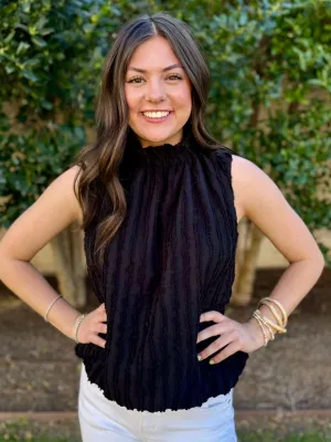 Effortless Style Black Textured Sleeveless Top by THML