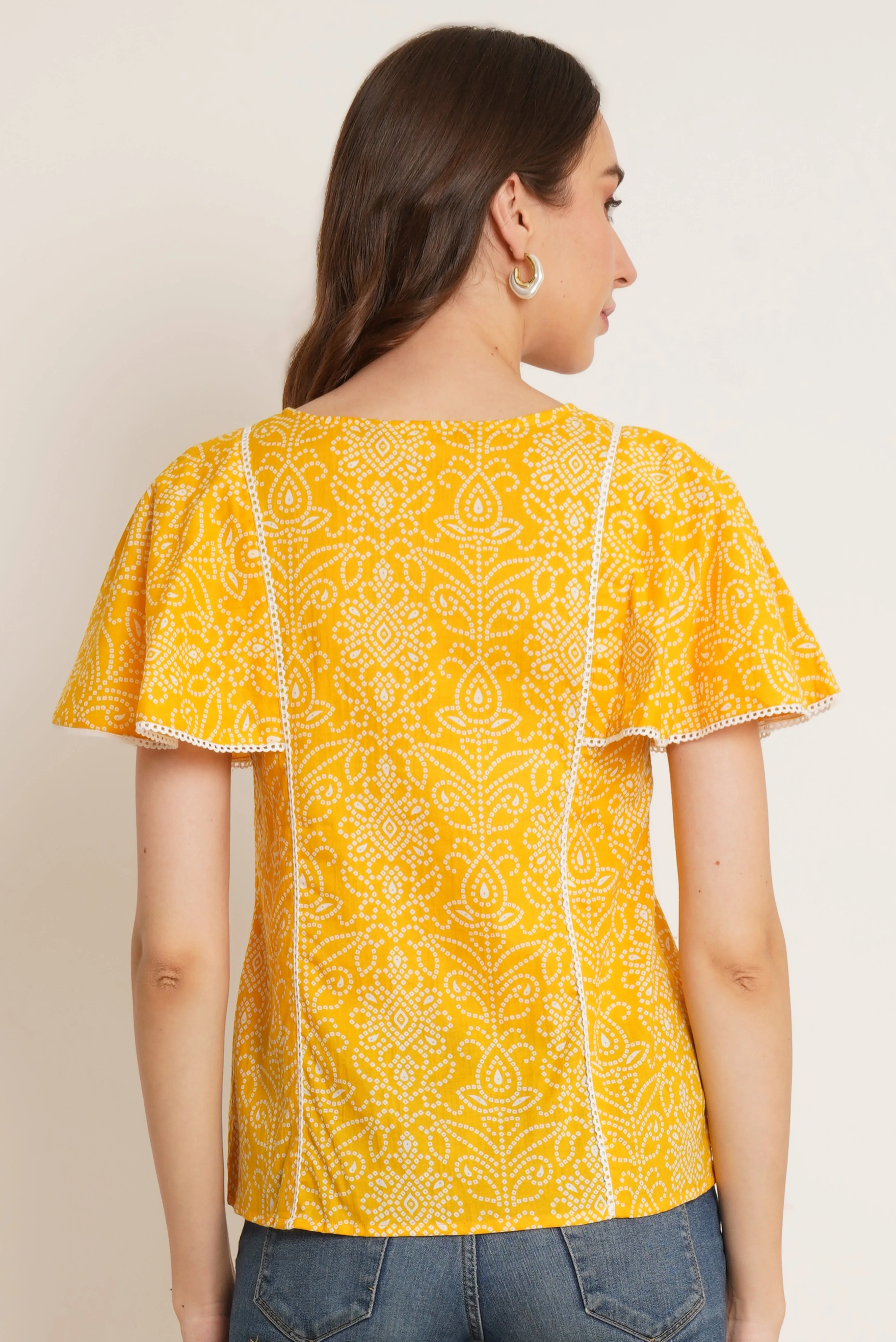 Elegant Jaipuri Flutter Sleeve Cotton Top For Women