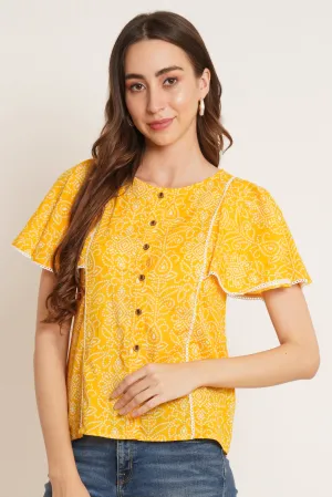 Elegant Jaipuri Flutter Sleeve Cotton Top For Women