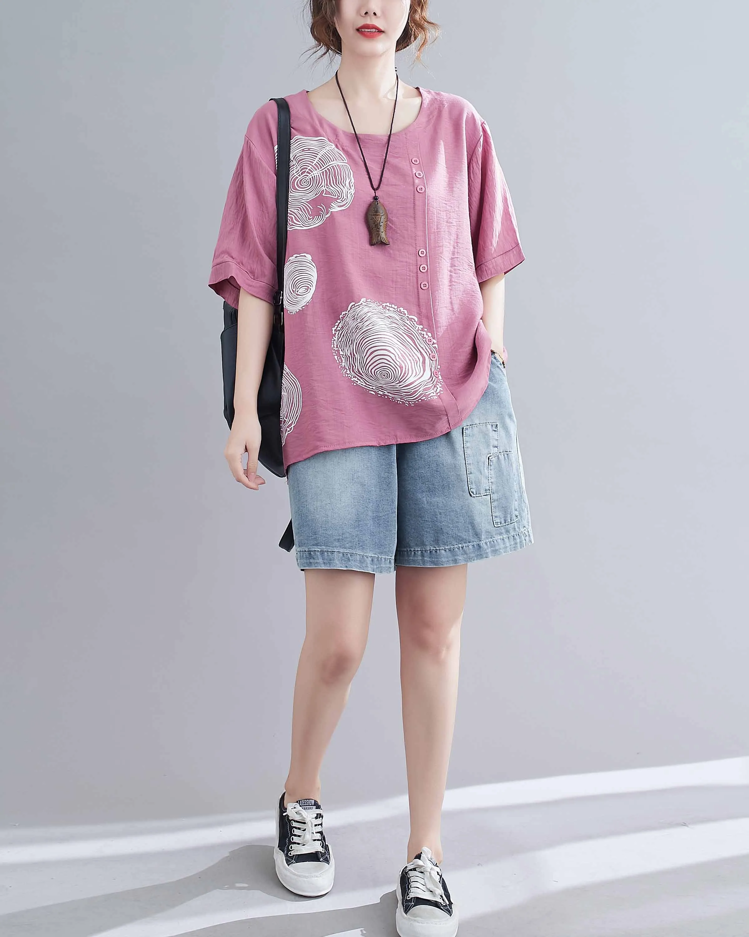 ellazhu Flowers Print Crewneck Tshirt Tops GA2242