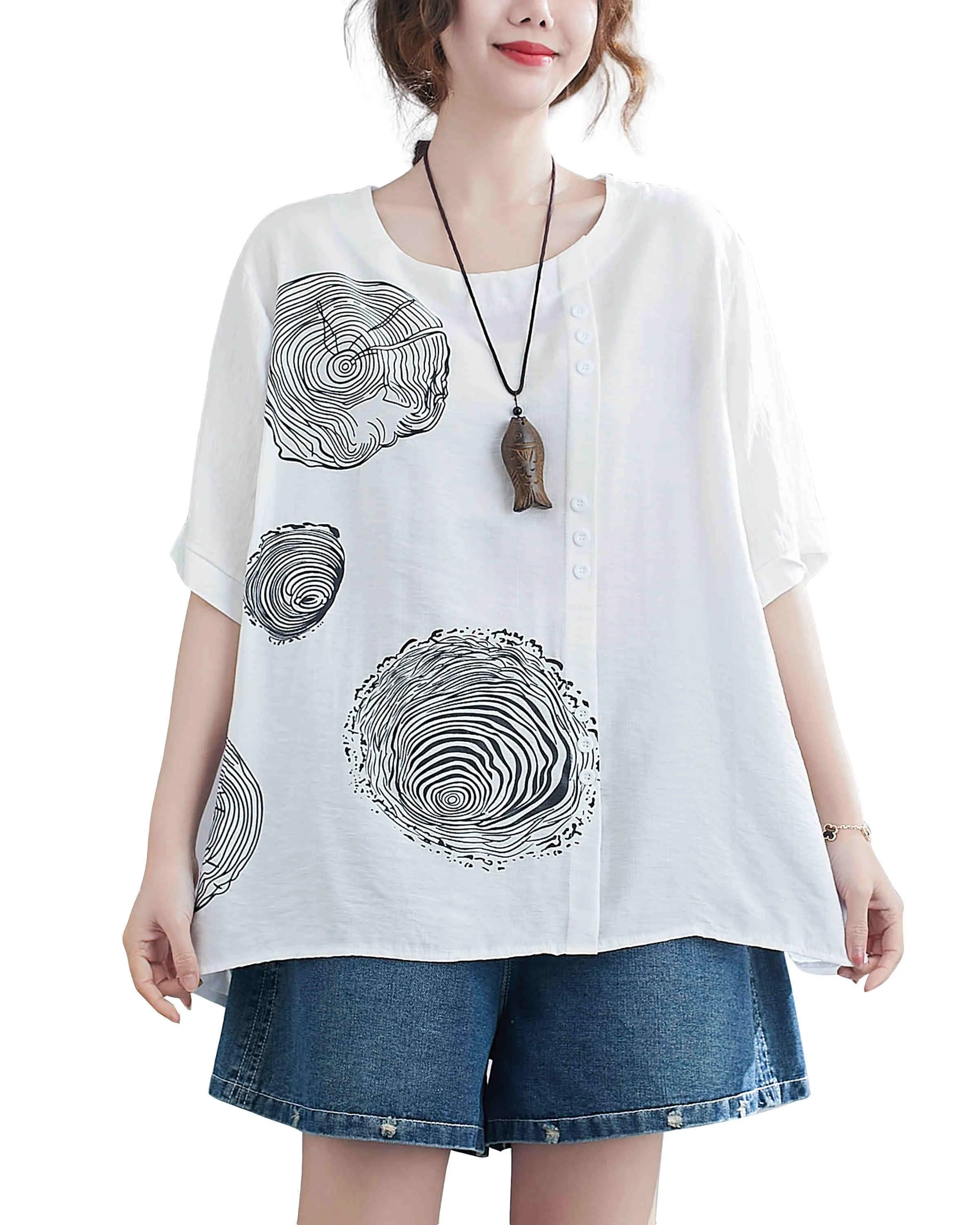 ellazhu Flowers Print Crewneck Tshirt Tops GA2242