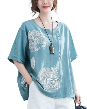 ellazhu Flowers Print Crewneck Tshirt Tops GA2242