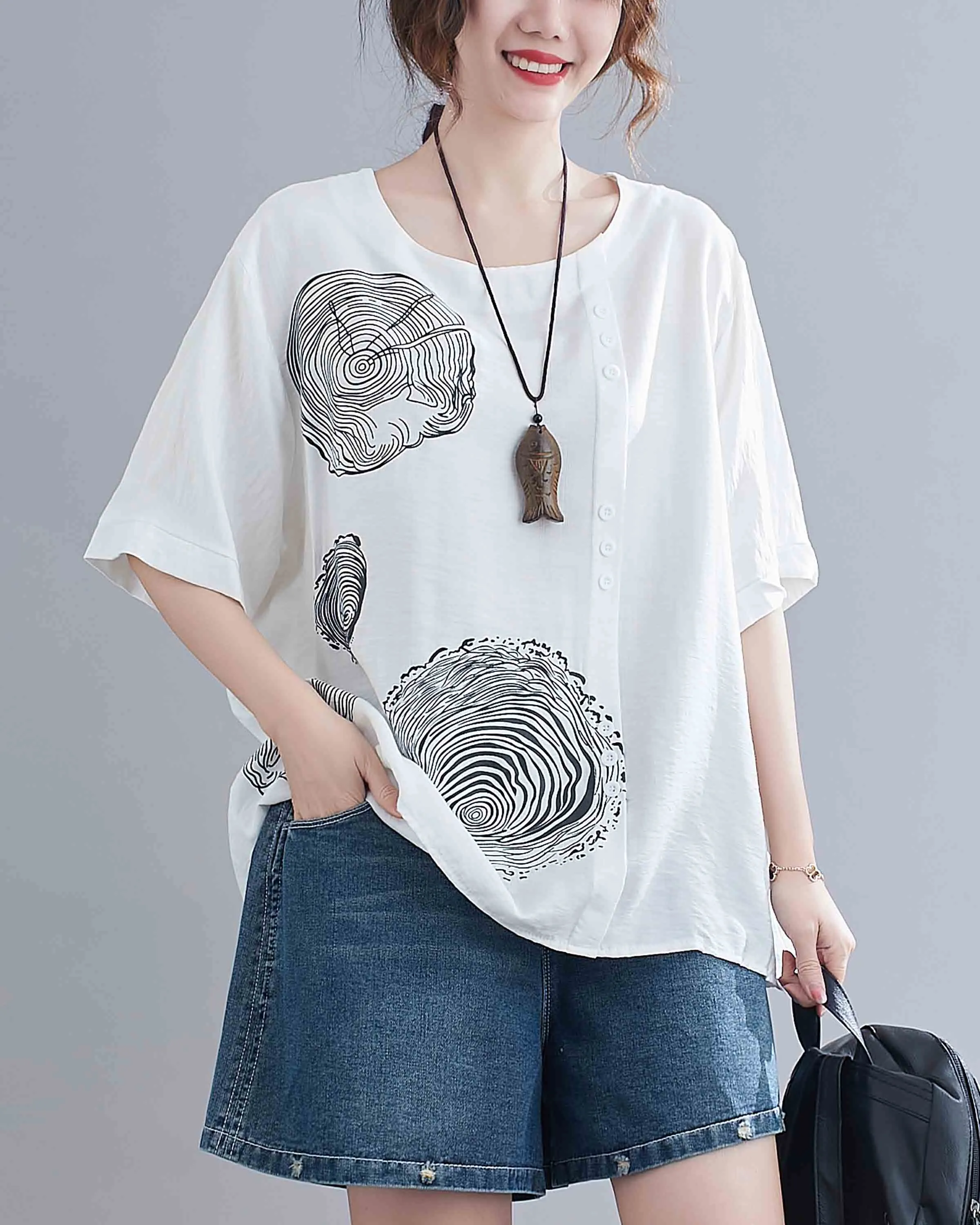 ellazhu Flowers Print Crewneck Tshirt Tops GA2242