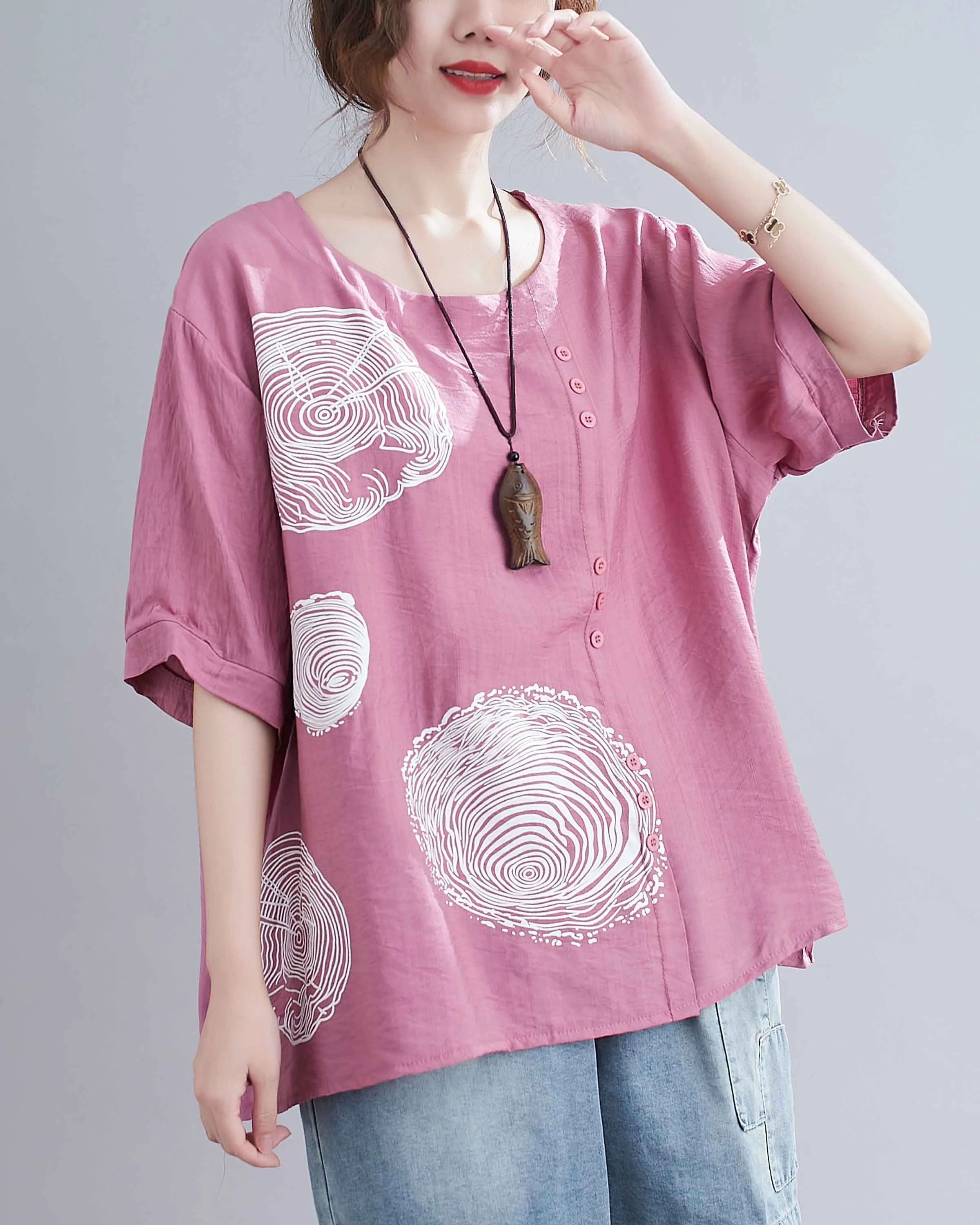 ellazhu Flowers Print Crewneck Tshirt Tops GA2242