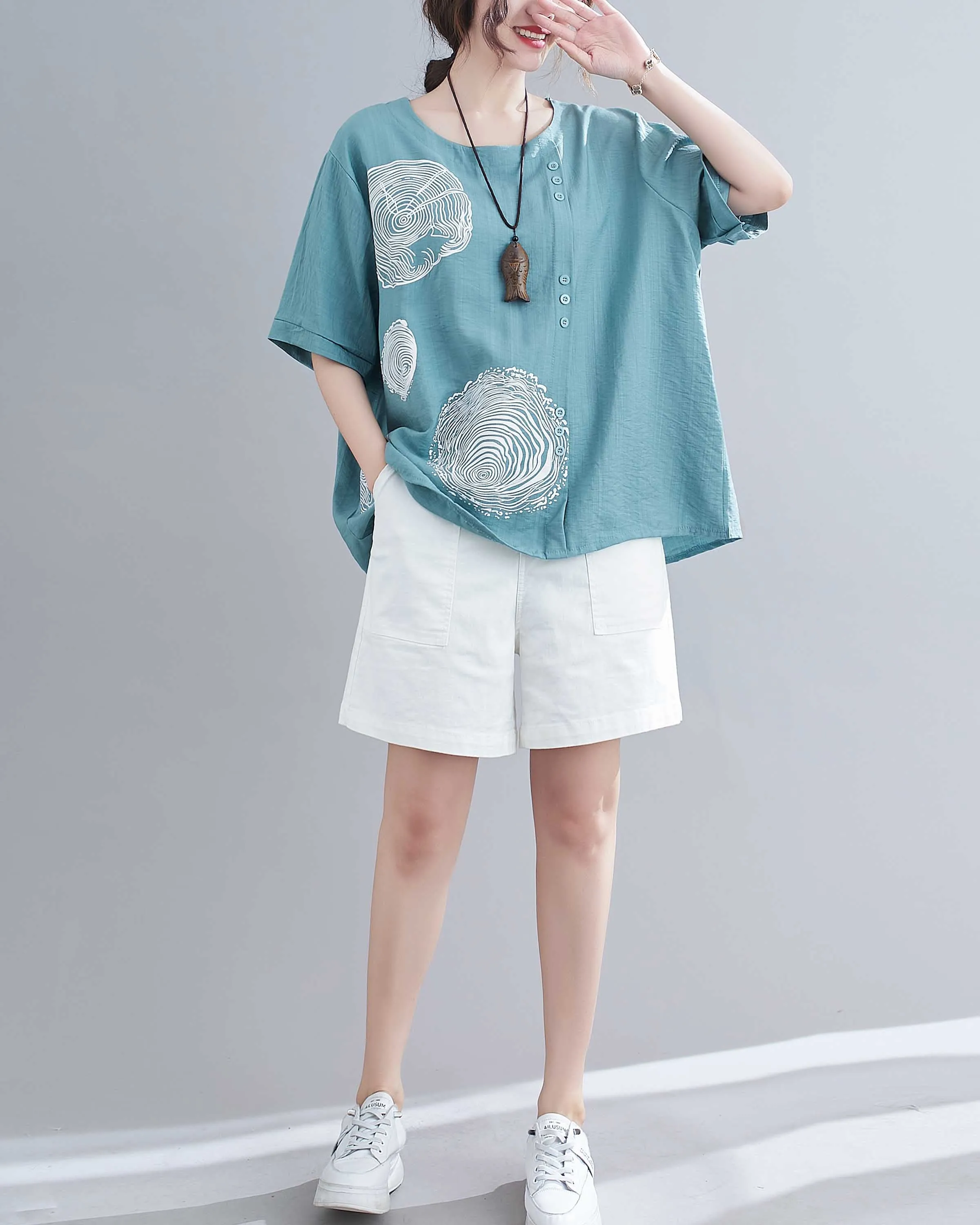 ellazhu Flowers Print Crewneck Tshirt Tops GA2242