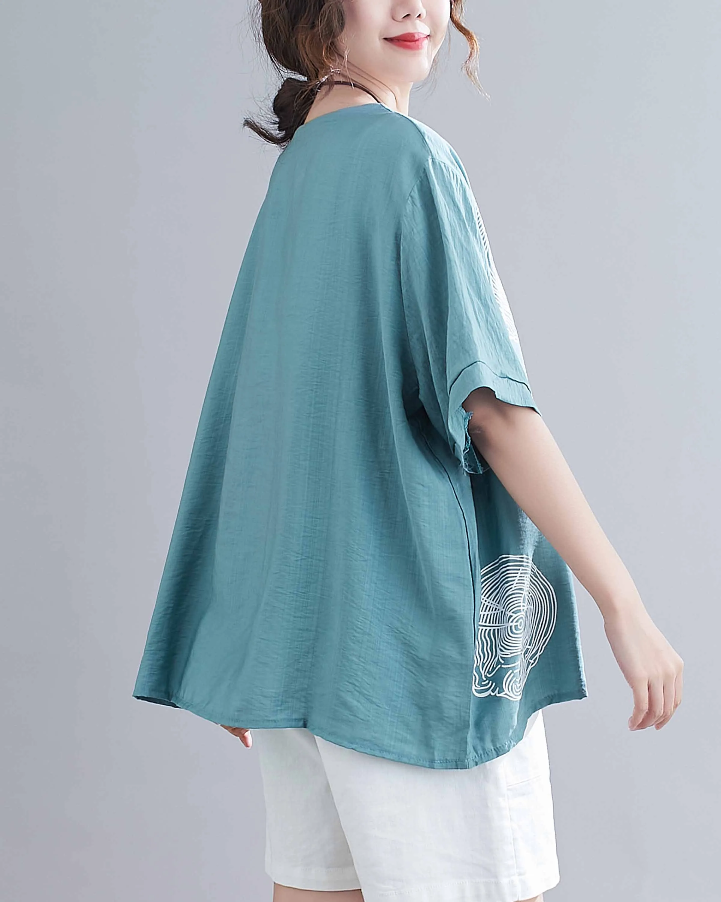 ellazhu Flowers Print Crewneck Tshirt Tops GA2242