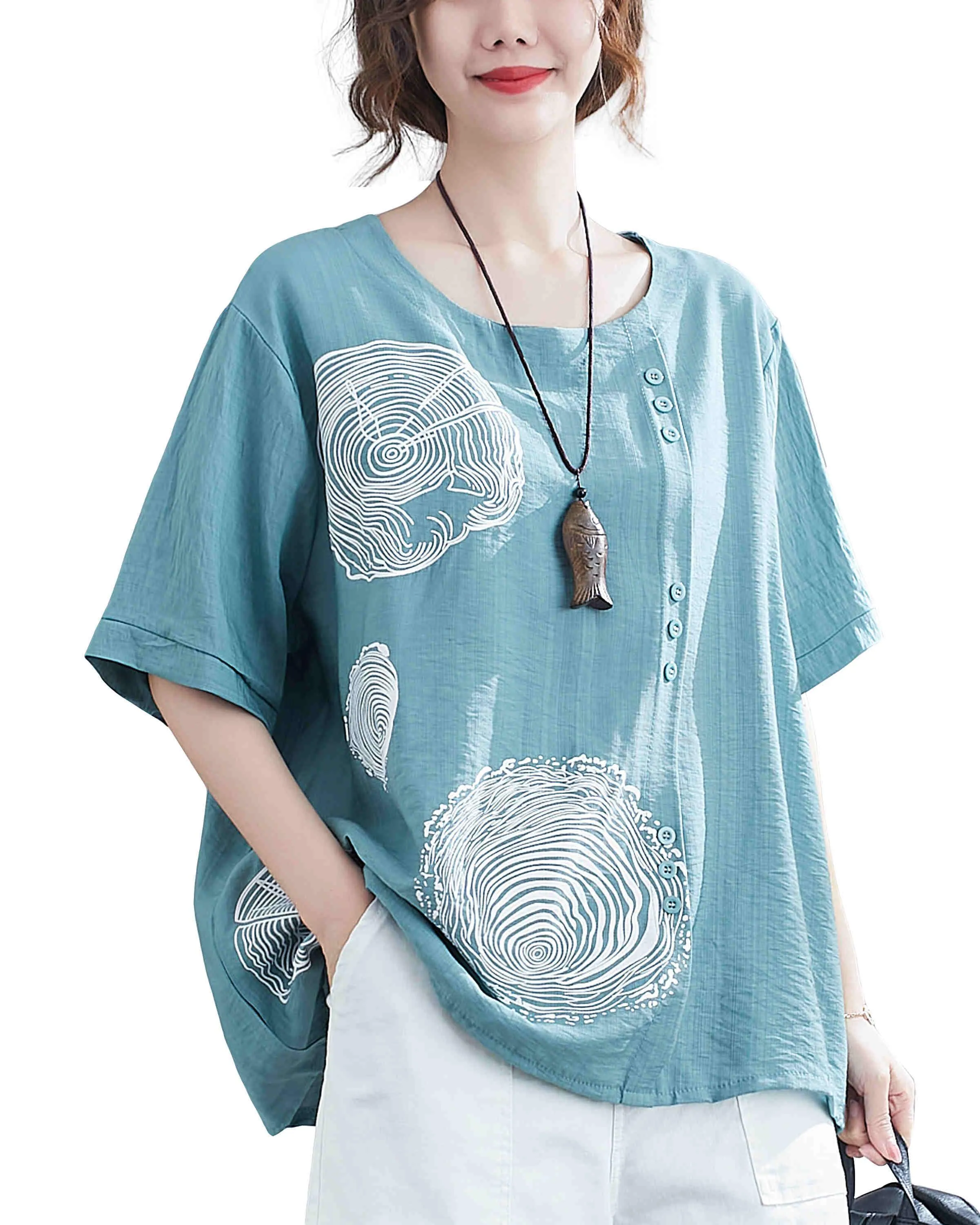 ellazhu Flowers Print Crewneck Tshirt Tops GA2242