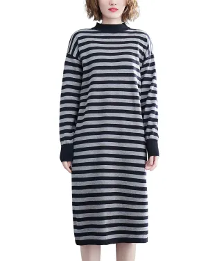 ellazhu Women Long Sleeve Crewneck Sweater Midi Dress GA2473