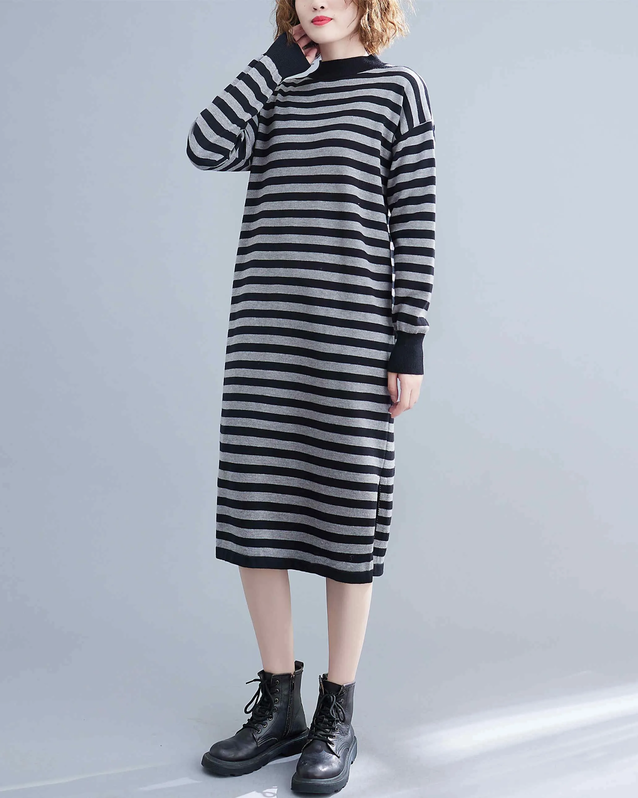 ellazhu Women Long Sleeve Crewneck Sweater Midi Dress GA2473