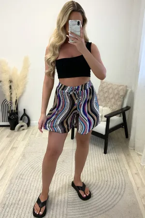 Evelyn Black Multi Plisse Patterned Floaty Shorts