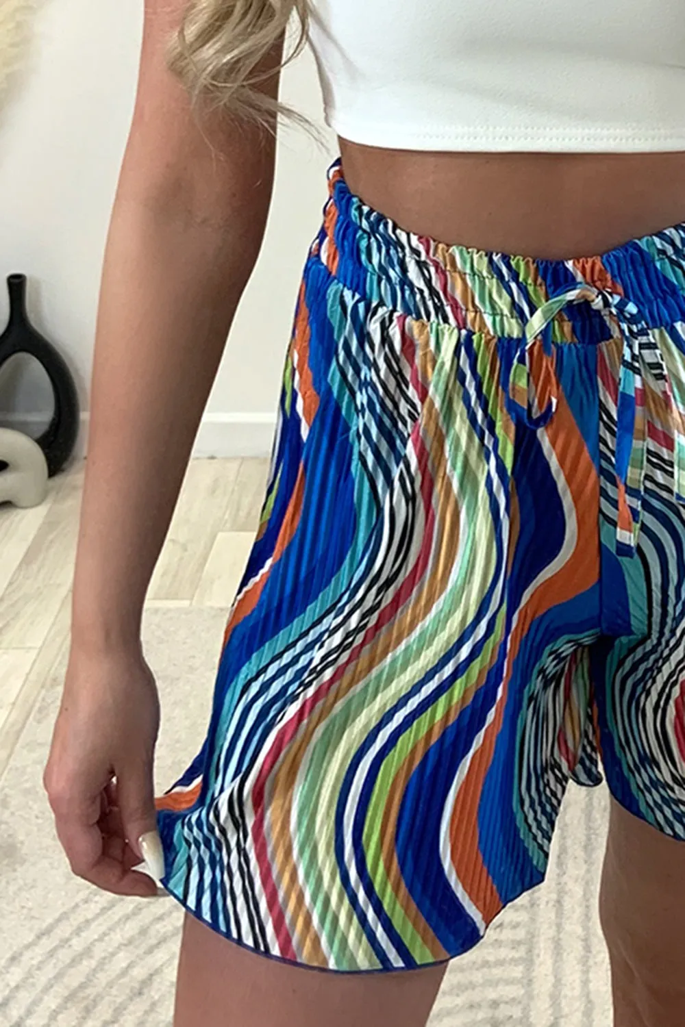 Evelyn Blue Multi Plisse Patterned Floaty Shorts