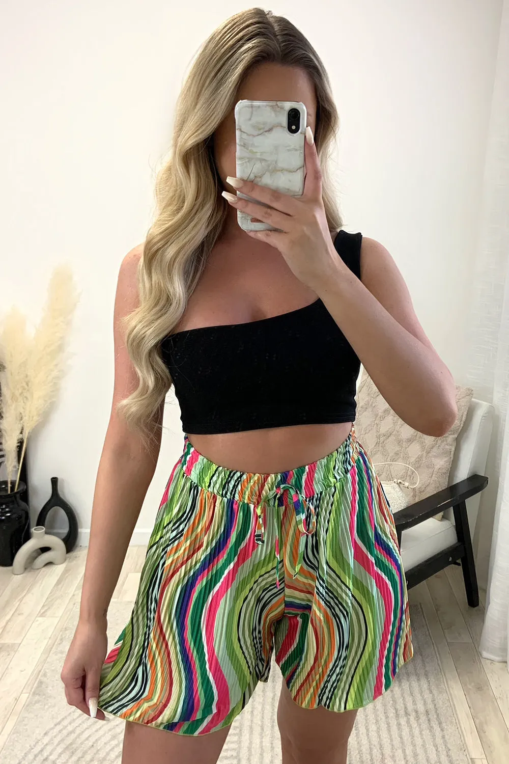 Evelyn Green Multi Plisse Patterned Floaty Shorts