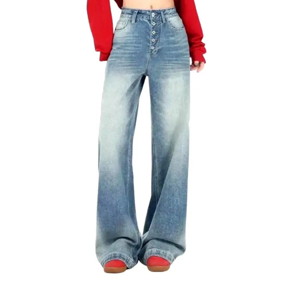 Fashionable high-rise baggy women's jeans