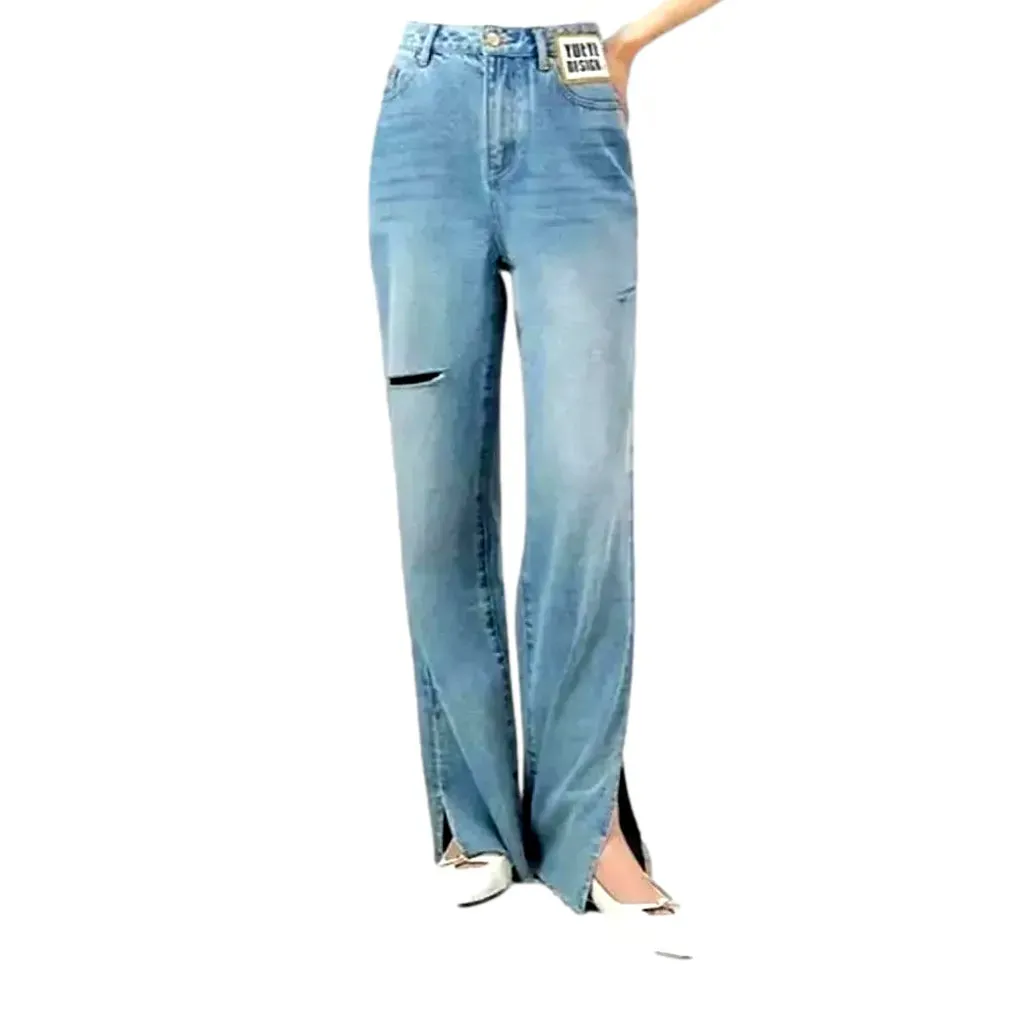 Fashionable wide fit torn women's jeans