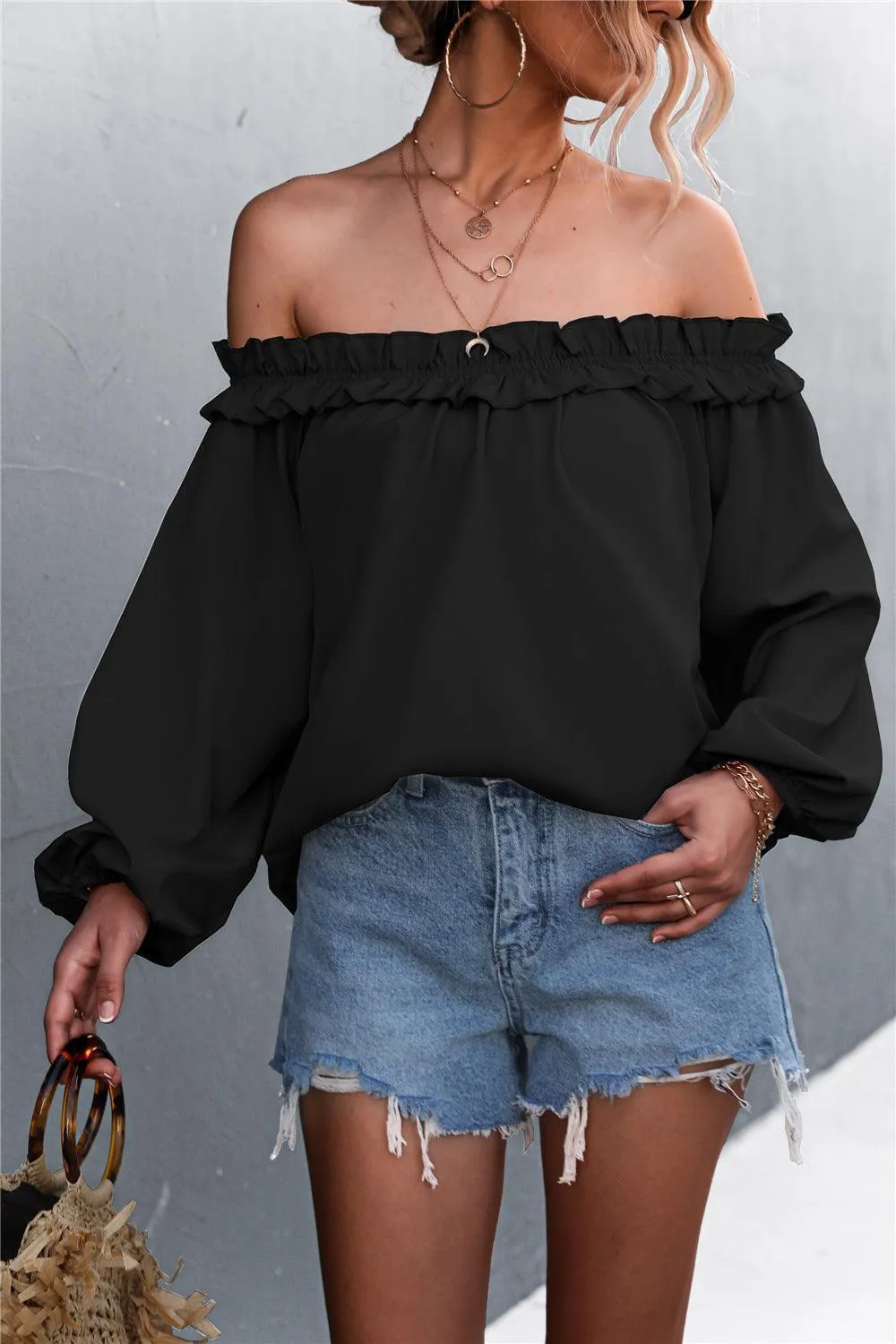 Fine Looking Off-Shoulder Balloon Sleeve Top