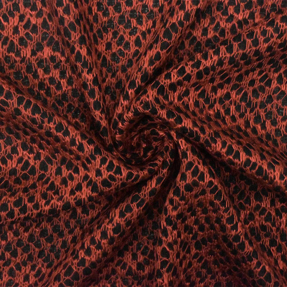 Fire Orange-Black Texture Poly Rayon Double Knit Fabric