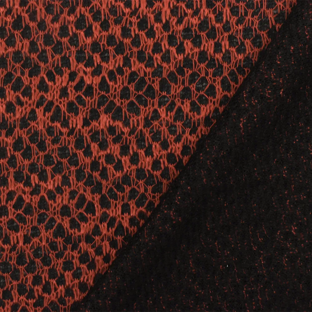 Fire Orange-Black Texture Poly Rayon Double Knit Fabric