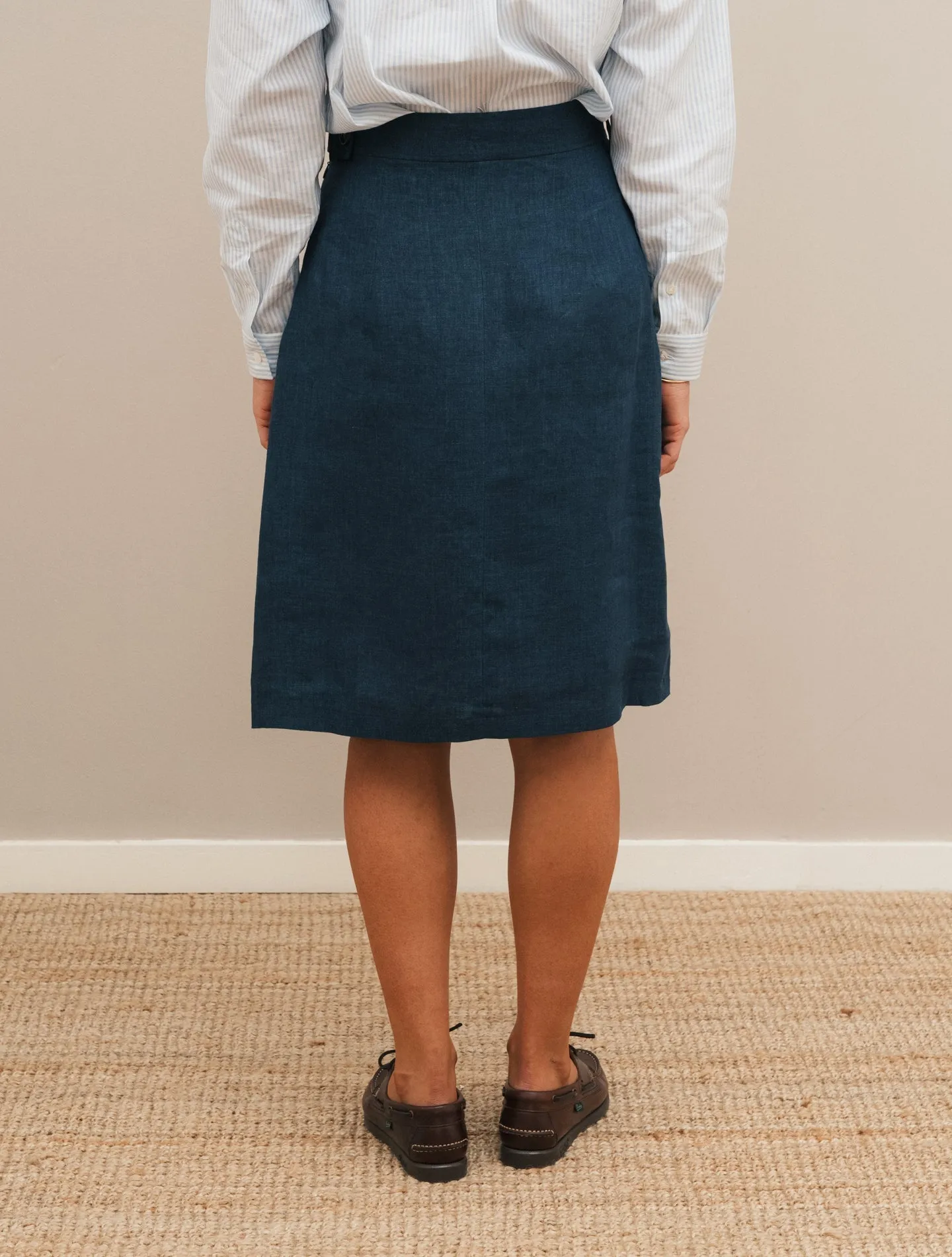Flared Linen Skirt Navy